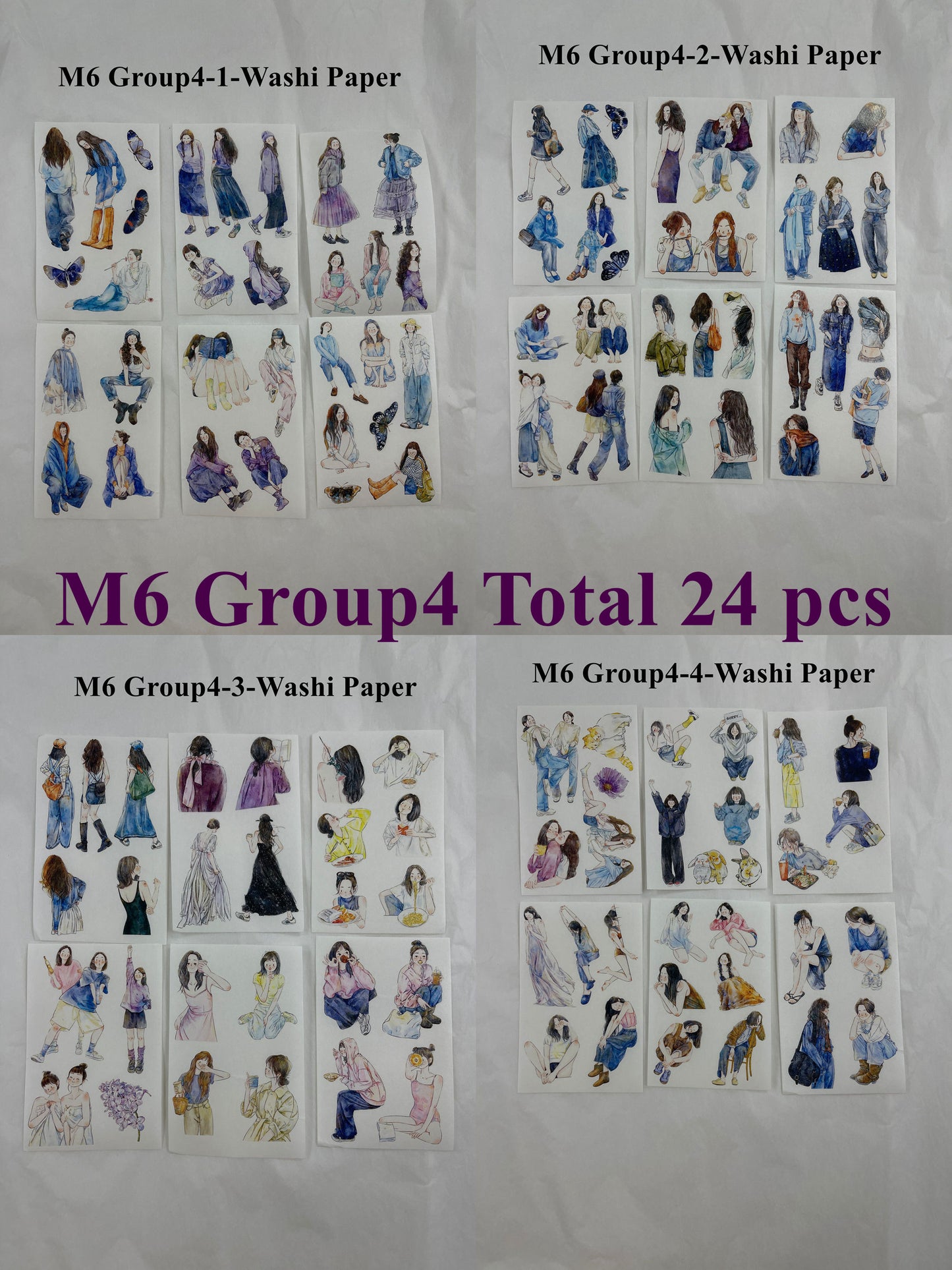 ‌DingDing【M6-Washi Paper】Mini Pre-Cut 117PCS Archive Vintage Portrait Stickers,Limited Edition Classic Collection for DIY Journal, Scrapbook & Crafts