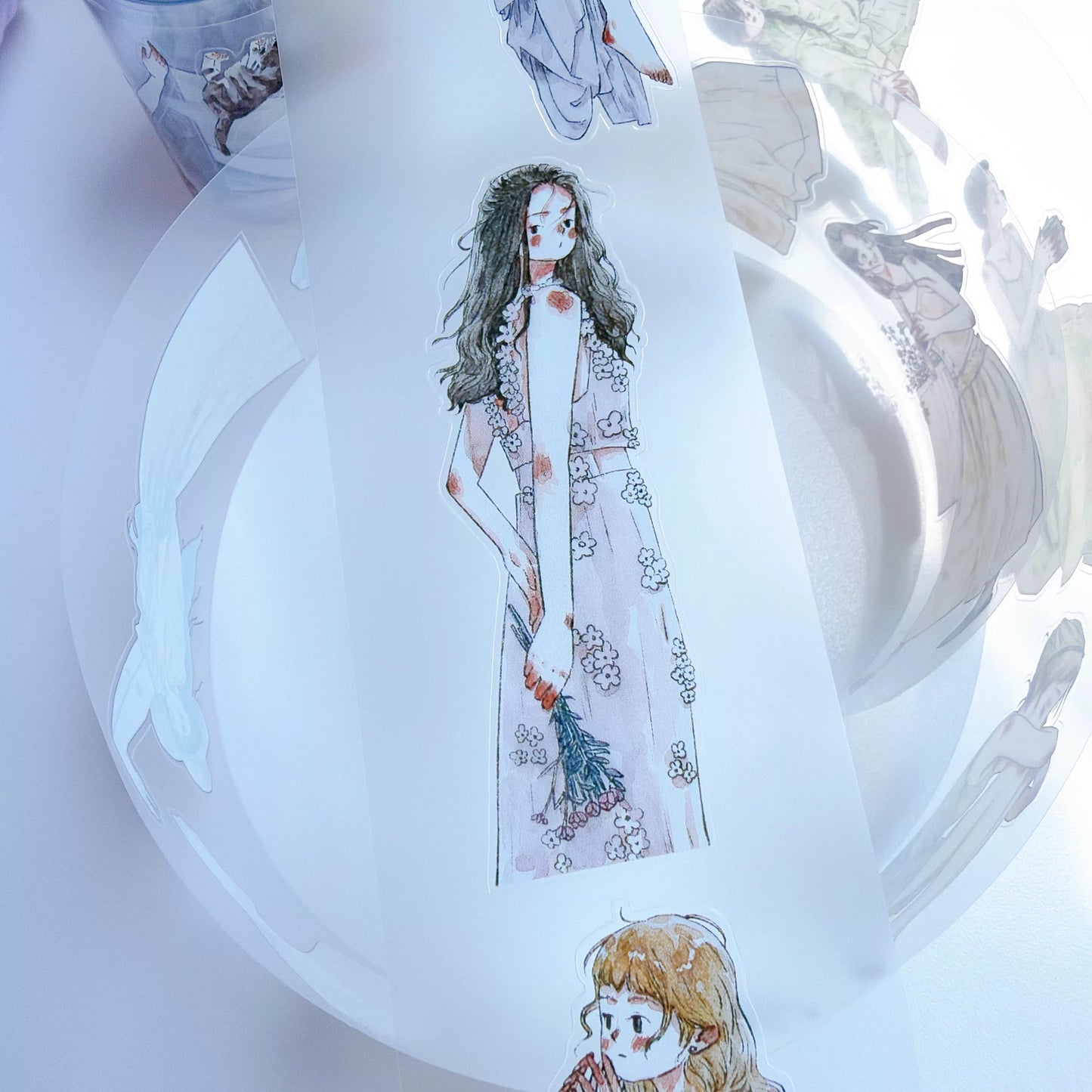 Kaixiaoxun Vol13【Maiden's Heart】 Pre-Cut Long Loop Washi/Matte PET Tape for Scrapbook Supplies,Junk Journal Supplies