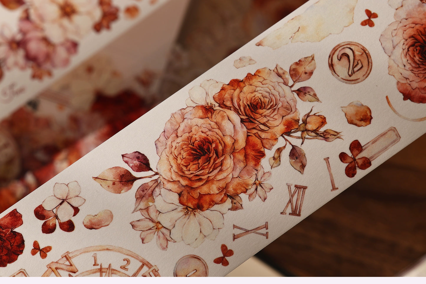 XiaoBaiJia【Flower Language Time】Light Retro Gear Red Moon Season Follower Orginal Design Washi Pet Tape Landscaping Stickers