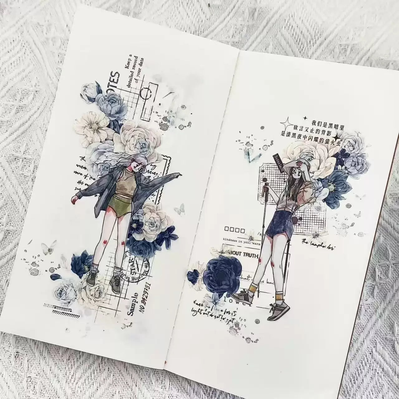 Kaixiaoxun Vol11【Keep Moving】 Pre-Cut Long Loop Washi/Matte PET Tape for Scrapbook Supplies,Junk Journal Supplies