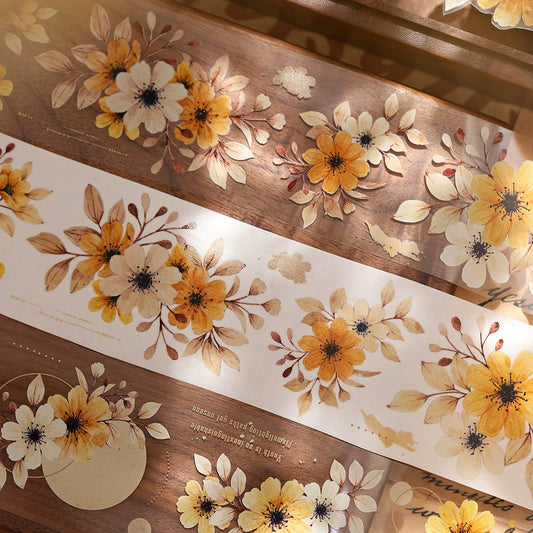XiaoBaiJia【 Summer Overture】Light Retro Daisy Flower Orginal Design Washi Pet Floral Tape Landscaping Stickers