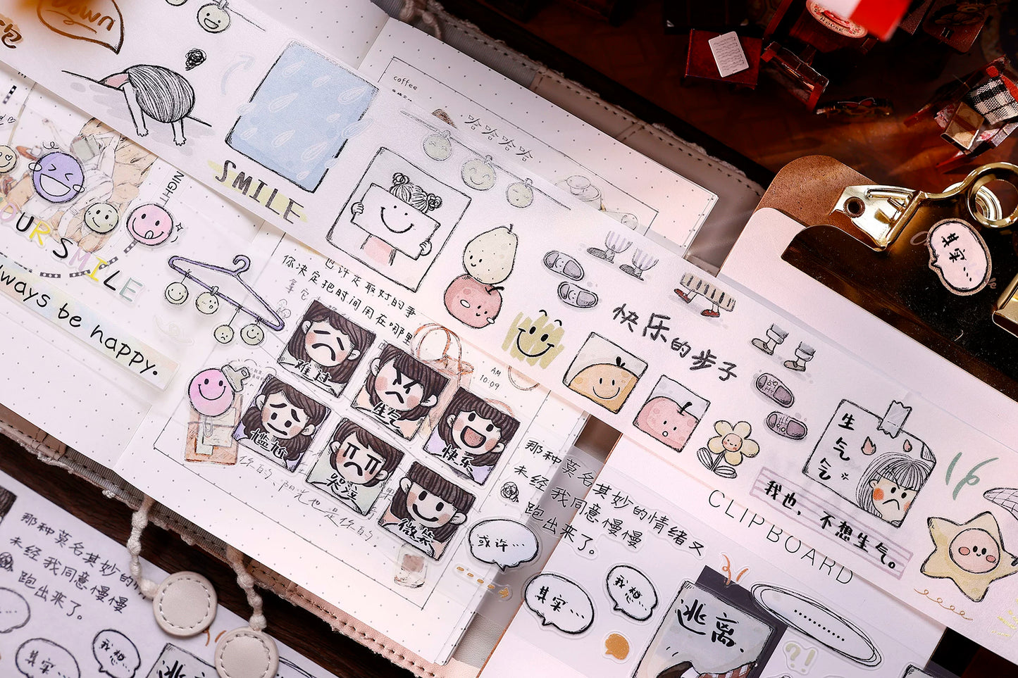 XiaoBaiJia Salt Series【Small Emotions】Pre-cut Orginal Design Vintage Text Washi/Pet Tape Light Retro Stickers