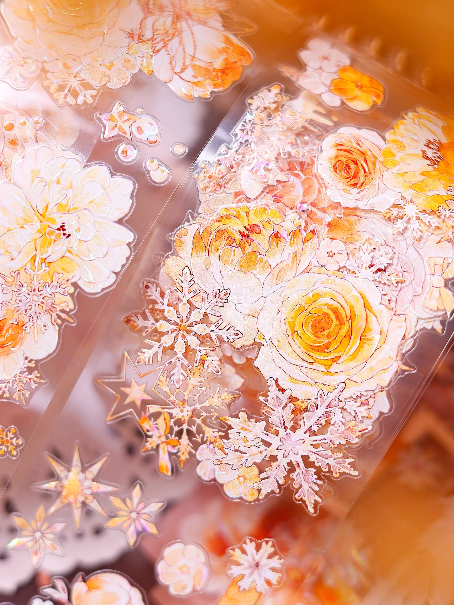 XiaoBaiJia Salt Series【Orange Light Orange Blossom】Orginal Design Kiss-cut Washi/Pet Floral Tape Light Retro Landscaping Stickers