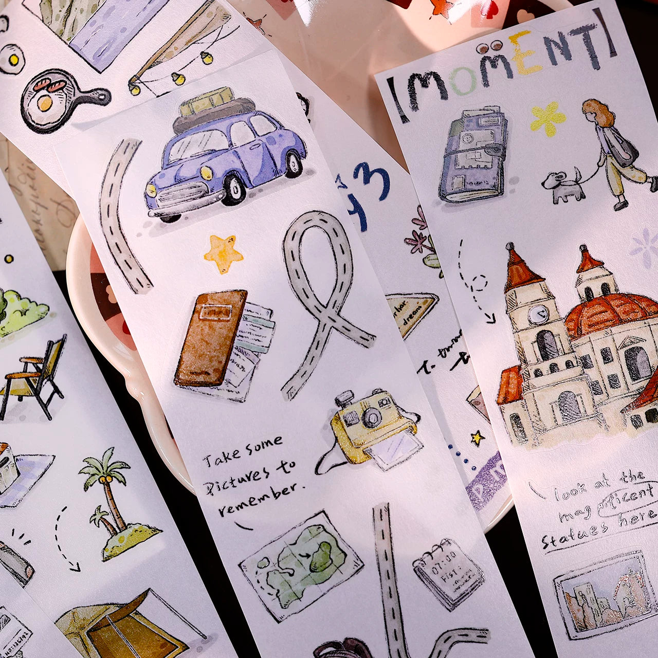 XiaoBaiJia Salt Series【Journey】Pre-cut Orginal Design Travel Scenery Text Washi/Pet Tape Light Retro Stickers