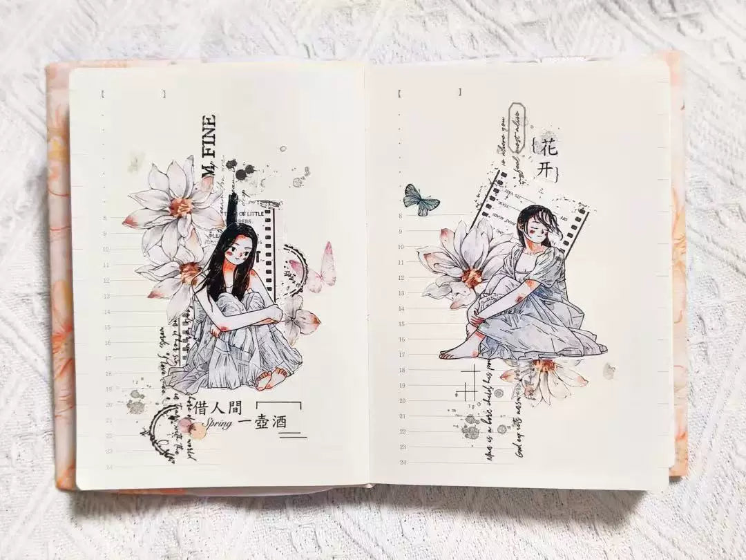 Kaixiaoxun Vol11【Light Skirt Pick Up】 Pre-Cut Long Loop Washi/Matte PET Tape for Scrapbook Supplies,Junk Journal Supplies