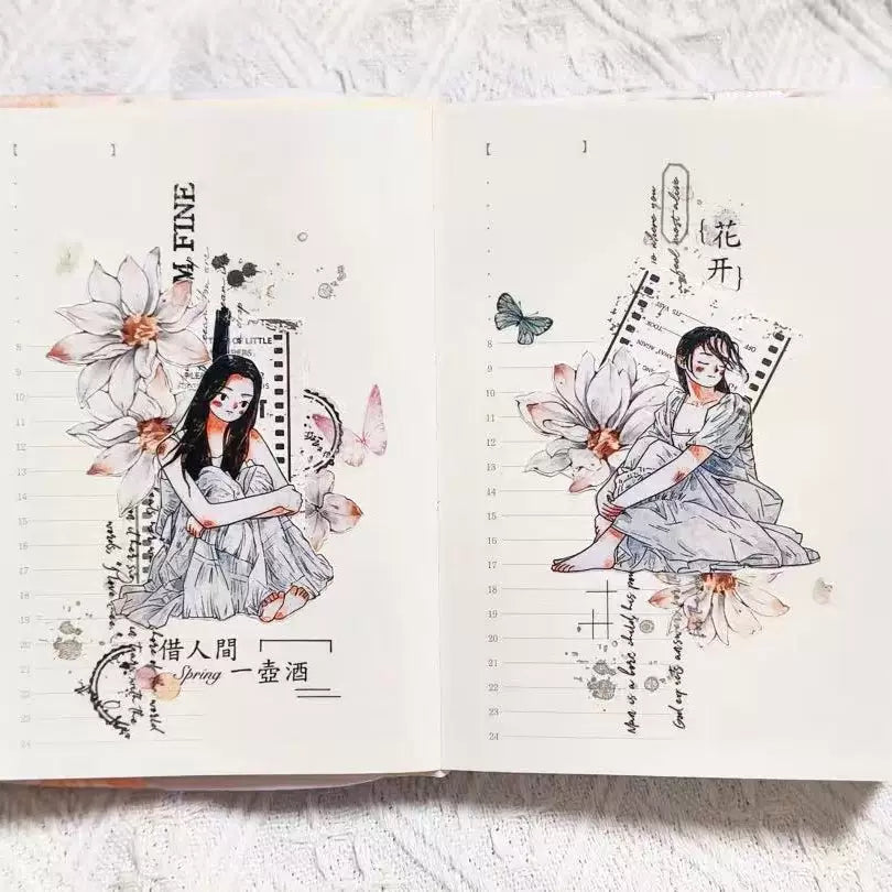 Kaixiaoxun Vol11【Light Skirt Pick Up】 Pre-Cut Long Loop Washi/Matte PET Tape for Scrapbook Supplies,Junk Journal Supplies
