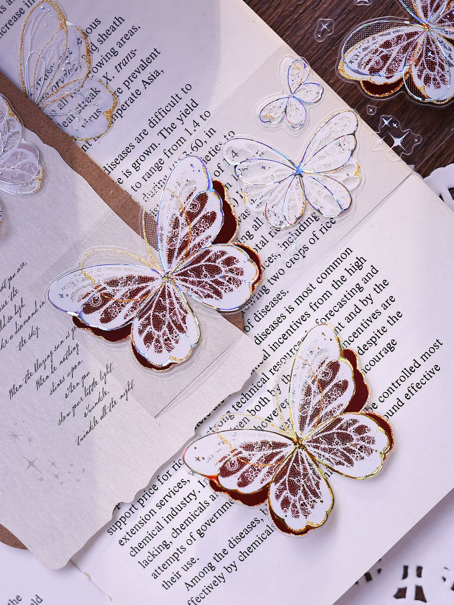 XiaoBaiJia Salt Series【Butterfly Feathers Chasing Light】Orginal Design Kiss-cut Washi/Pet Floral Tape Light Retro Landscaping Stickers