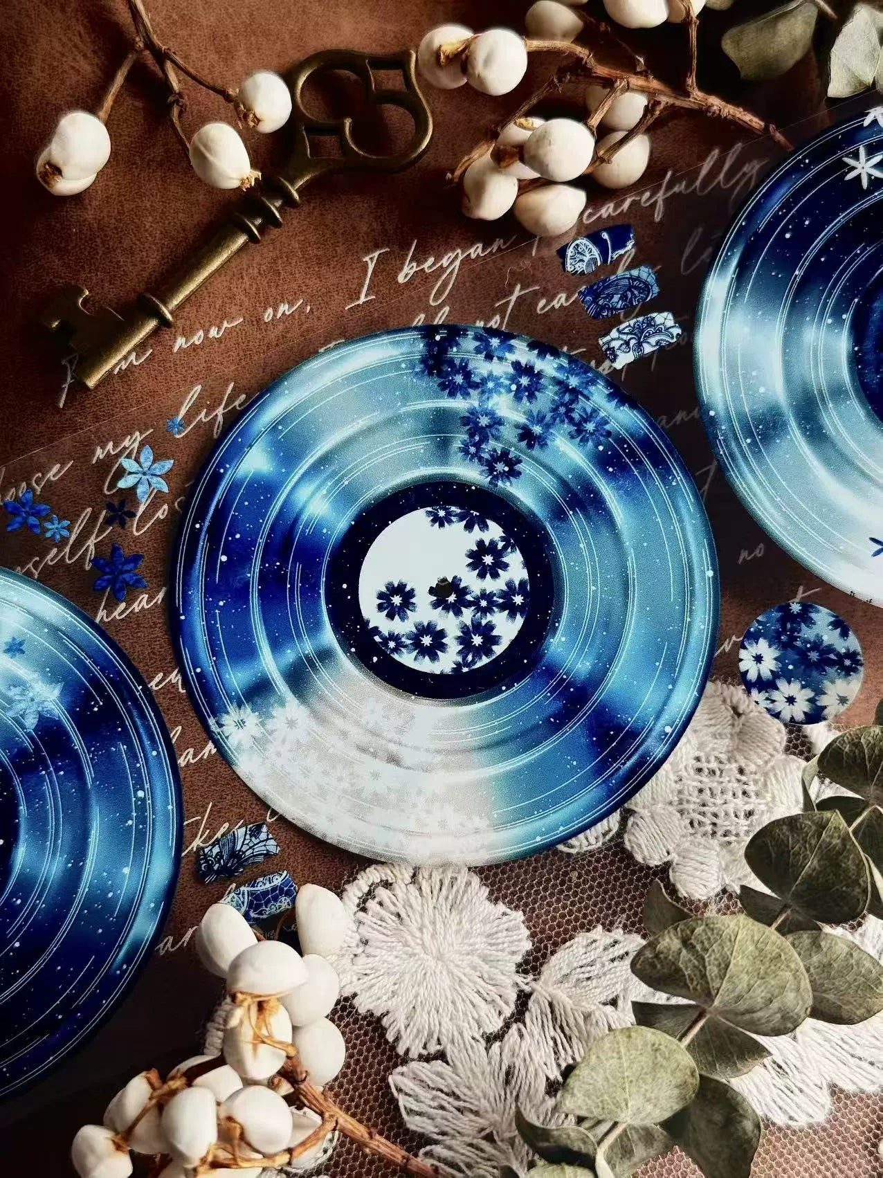 Linlanxi【Record 】 Original Retro Vintage Black Vinyl Record Background Washi/Pet Tape