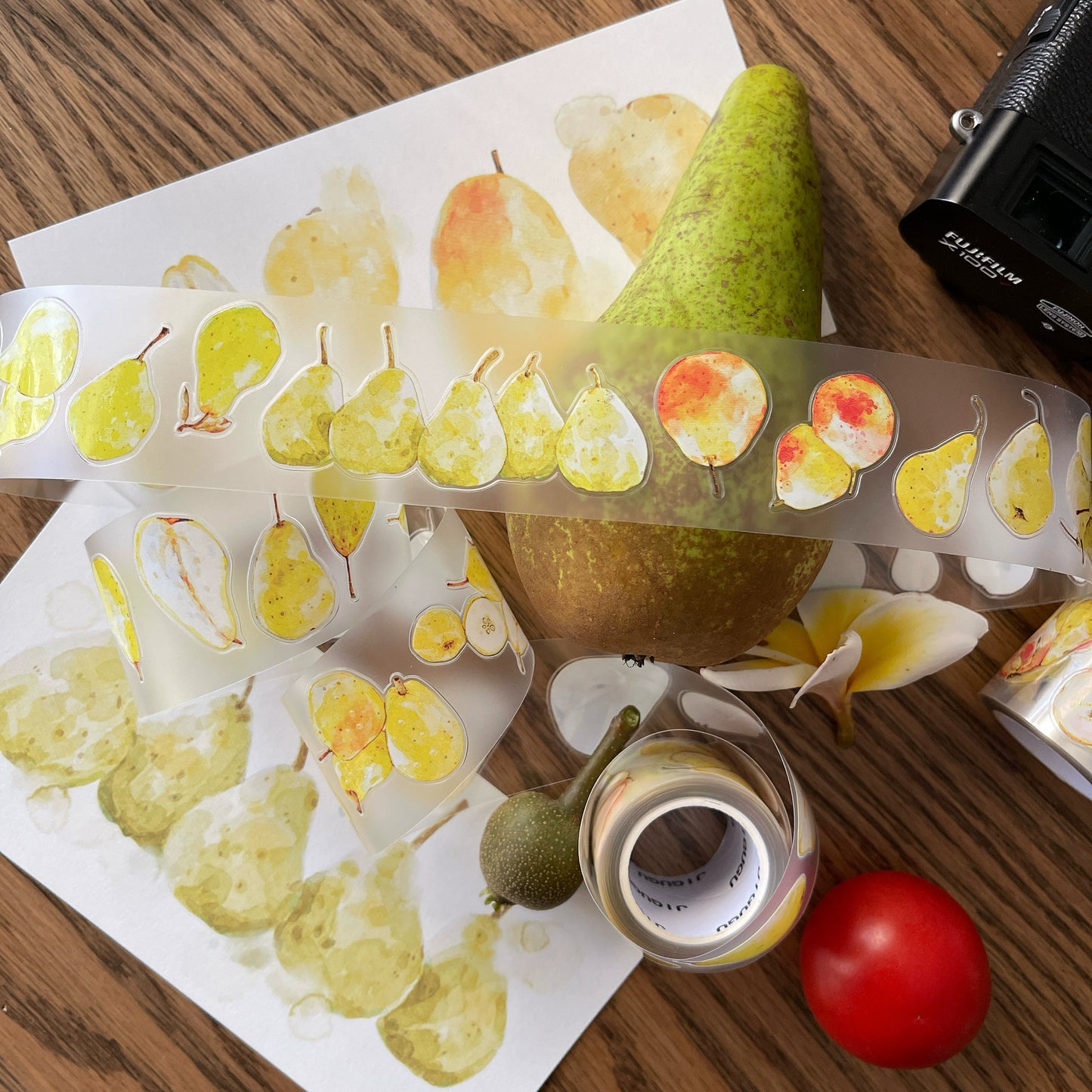 Seahorse Forest Vol7【A43#Big Pear】Original Design Pre-Cut Floral Washi/PET Tape Stickers,for Scrapbook Supplies,Journaling,Junk Journal,Bullet Journal,Planner Stickers