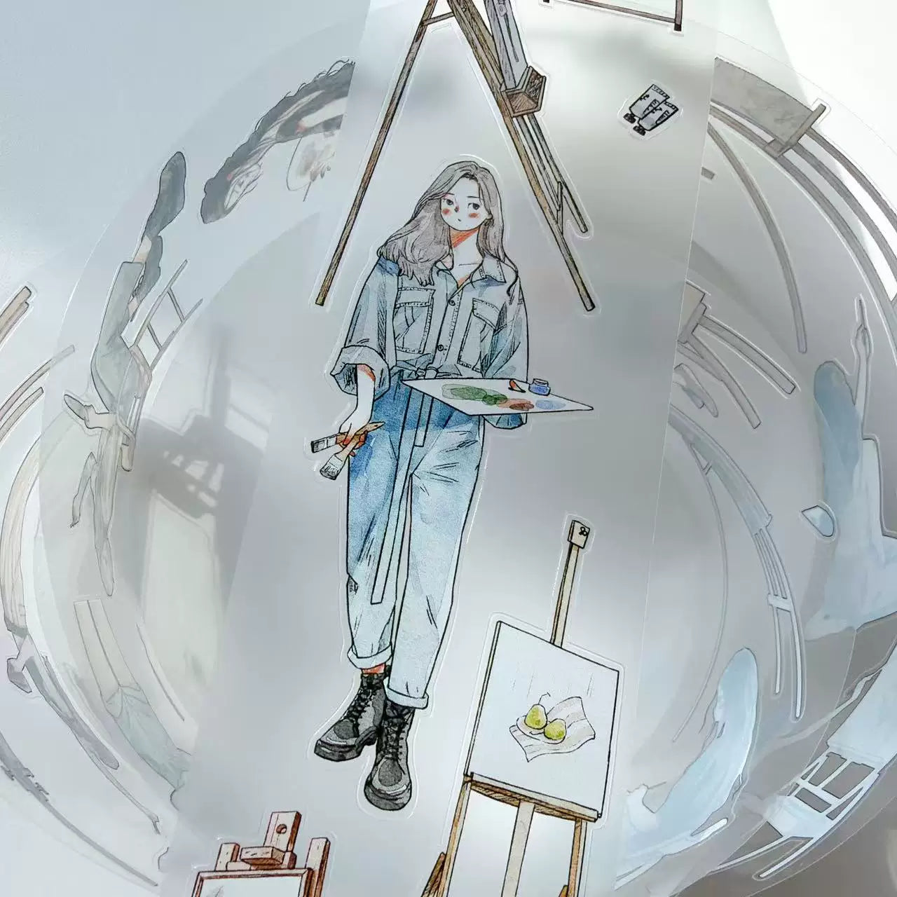 Kaixiaoxun Vol12【The Girl Who Draws】 Pre-Cut Long Loop Washi/Matte PET Tape for Scrapbook Supplies,Junk Journal Supplies