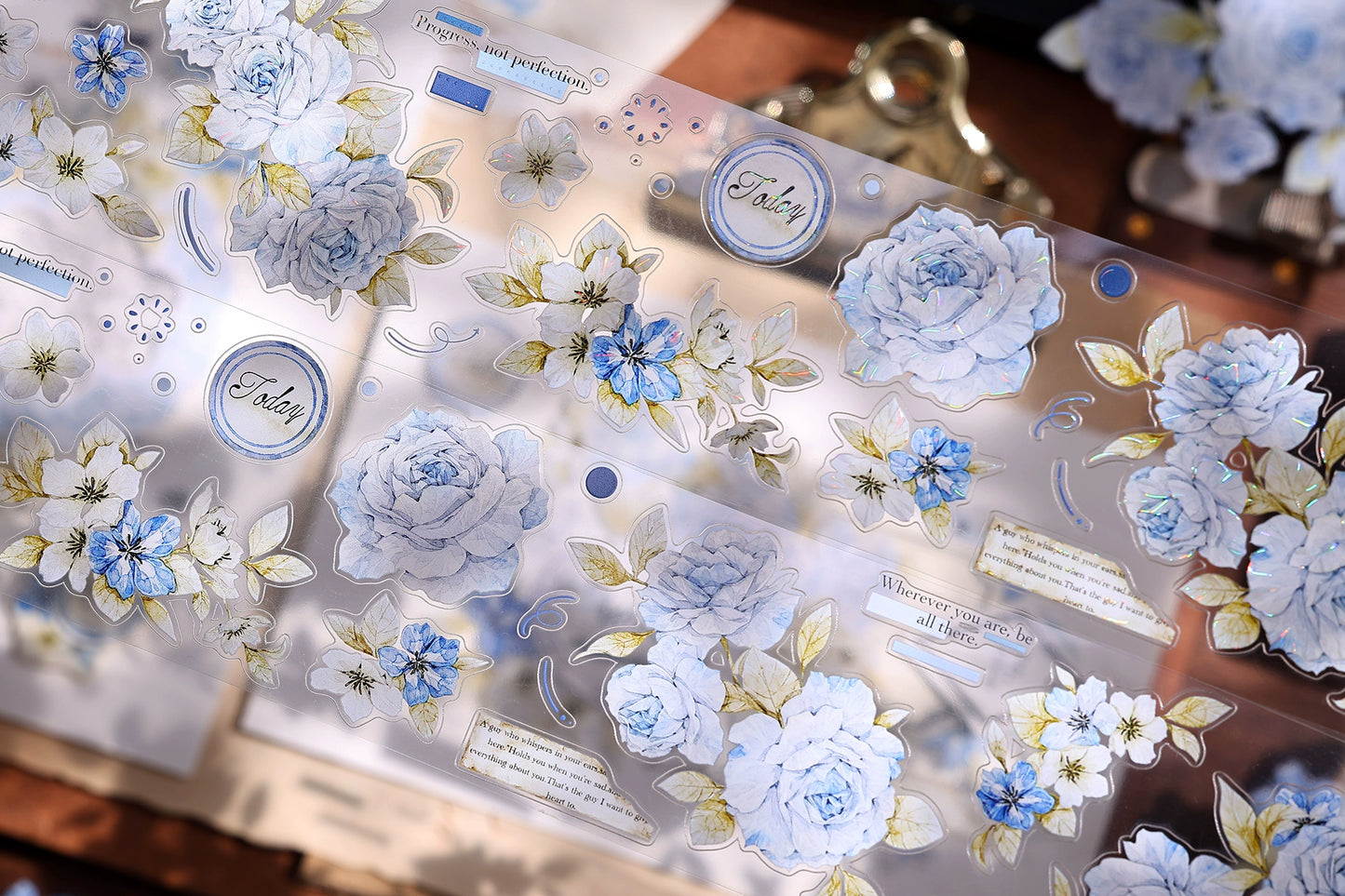 XiaoBaiJia【Jian Shi Blue】Light Retro Orginal Design Washi Pet Tape Landscape Stickers