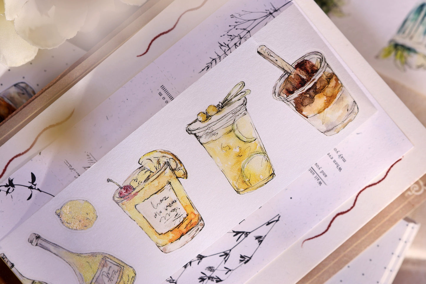 XiaoBaiJia Minimalist Style【Cool Summer】Drink Milk Tea,Pre-cut Light Retro Orginal Design Washi Pet Tape Landscape Stickers