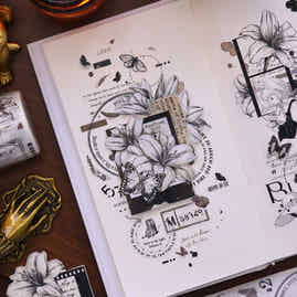 XiaoBaiJia 【Lily Letter】Orginal Design Washi/Pet Tape Light Retro Landscaping Stickers,for Scrapbook Supplies,Scrapbook Tape Stickers,Junk Journal Supplies