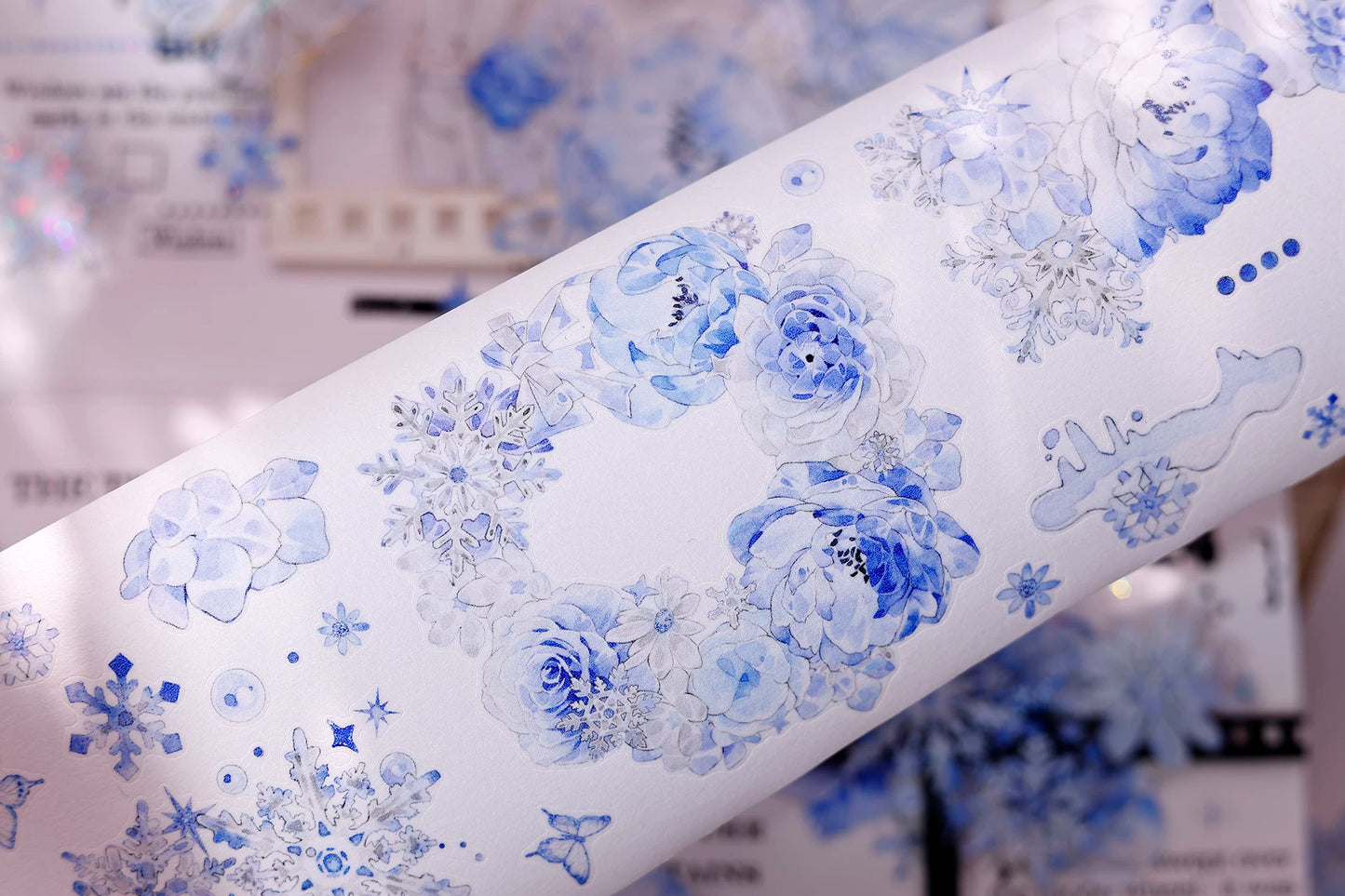 XiaoBaiJia Salt Series【Yingxue Blue】Orginal Design Kiss-cut Washi/Pet Tape Light Retro Fresh Snowflakes Stickers