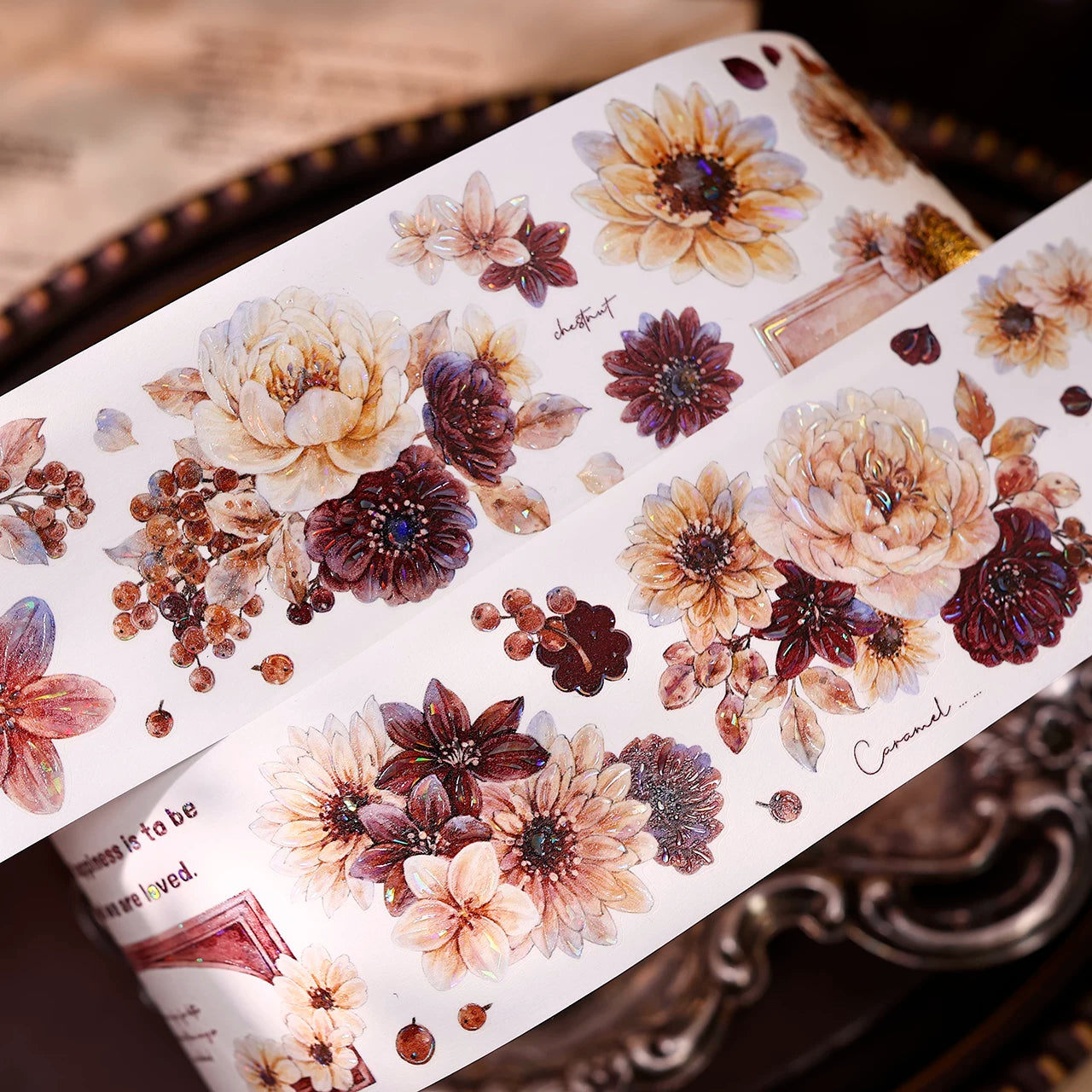 XiaoBaiJia【Peony Shadow Flower Description】Pre-cut Floral Orginal Design Washi Pet Tape Light Retro Stickers