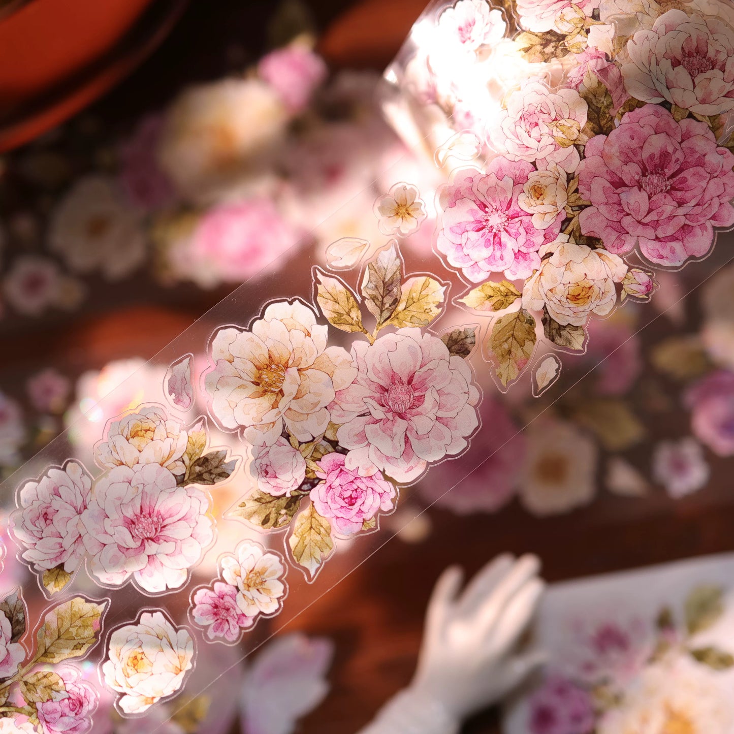 YiEr Vol17【Peach Mist and White Fluff】Kiss-cut Floral Washi Tape and PET Stickers