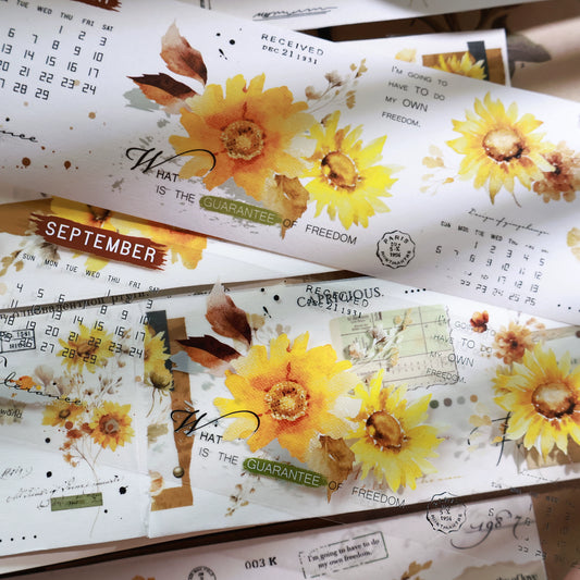 YiEr Vol13【Sunflower】Orginal Design Washi/Pet Floral Tape Light Retro Landscaping Stickers