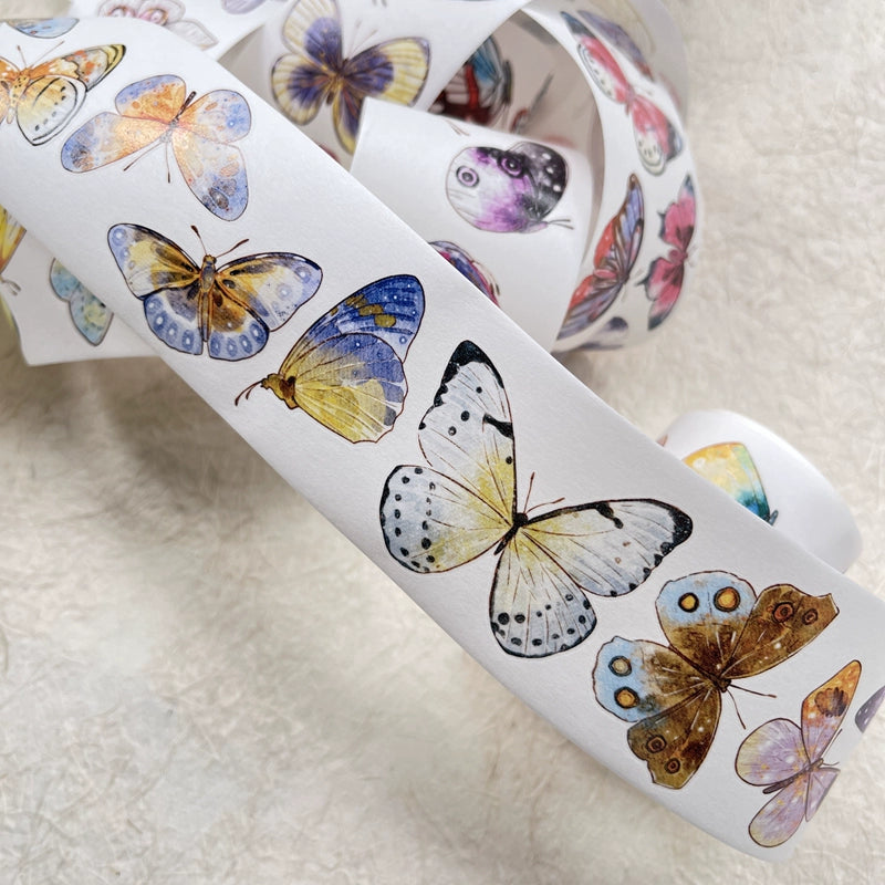 DingDing Vol8【28#Butterfly】Original Character Design Vintage Casualness Girl Washi/PET Tape Stickers, for Scrapbook Supplies,Scrapbook Tape Stickers,Junk Journal Supplies