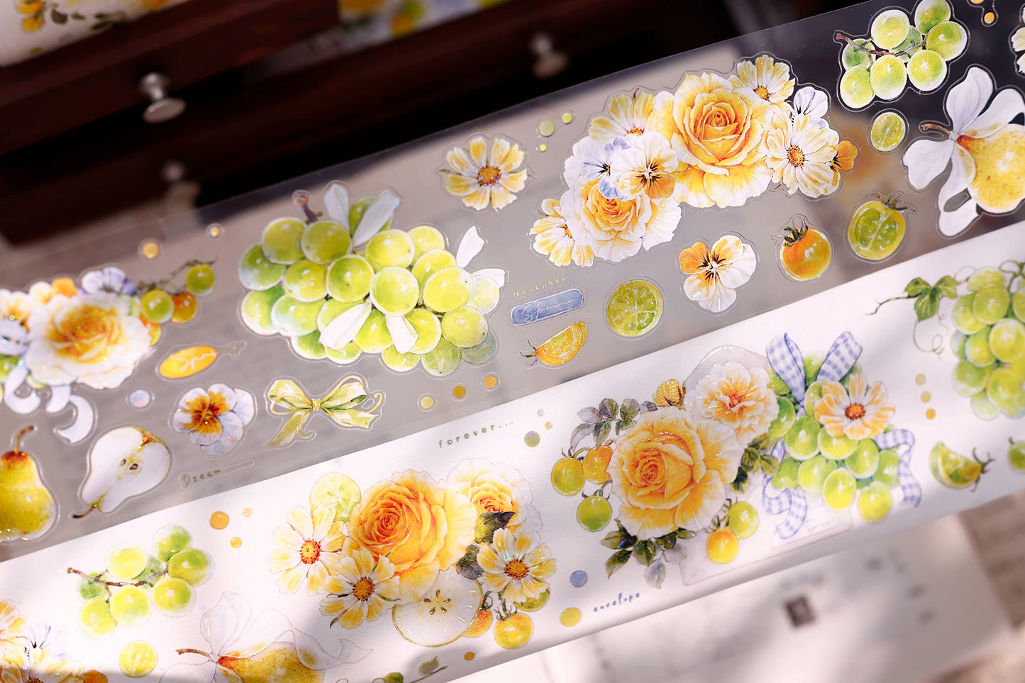 XiaoBaiJia【Green Grape Vine】Pre-cut Floral Orginal Design Washi Pet Tape Light Retro Stickers