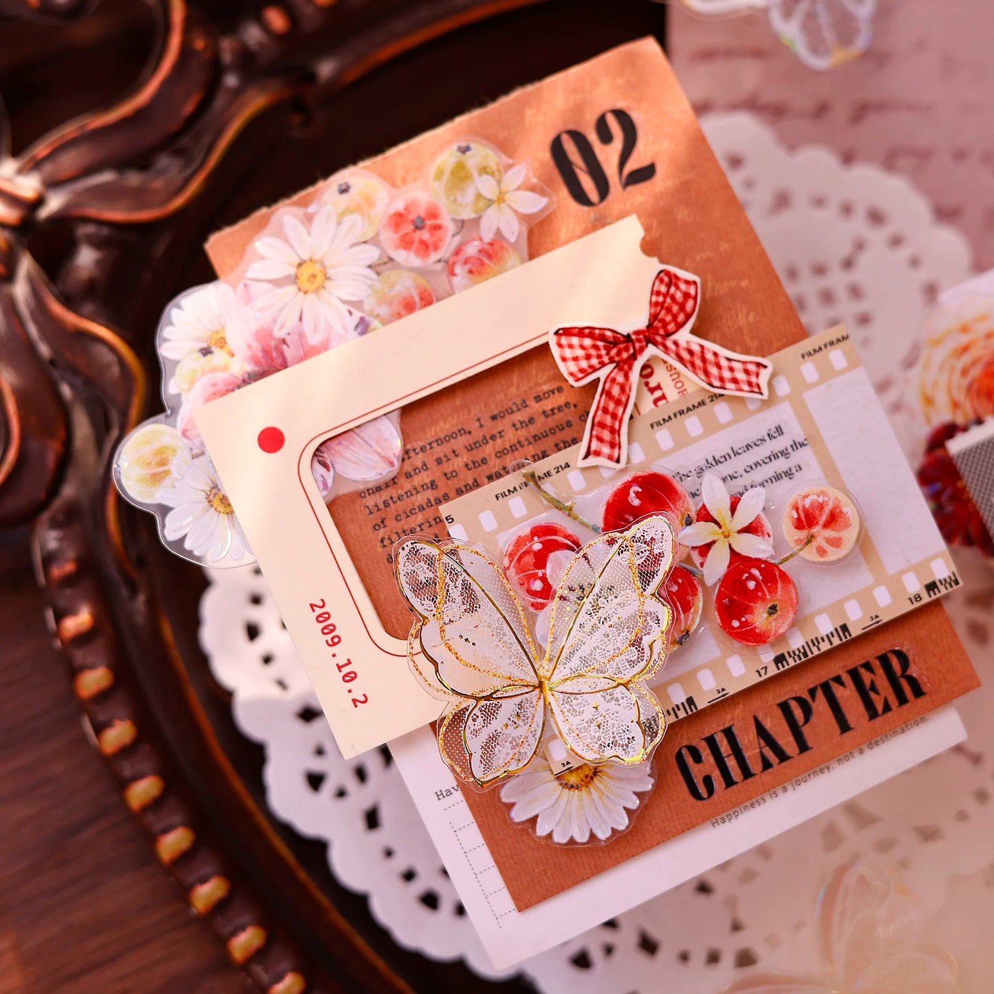 XiaoBaiJia Salt Series【Red Fruit Fragrance】Orginal Design Kiss-cut Washi/Pet Floral Tape Light Retro Landscaping Stickers