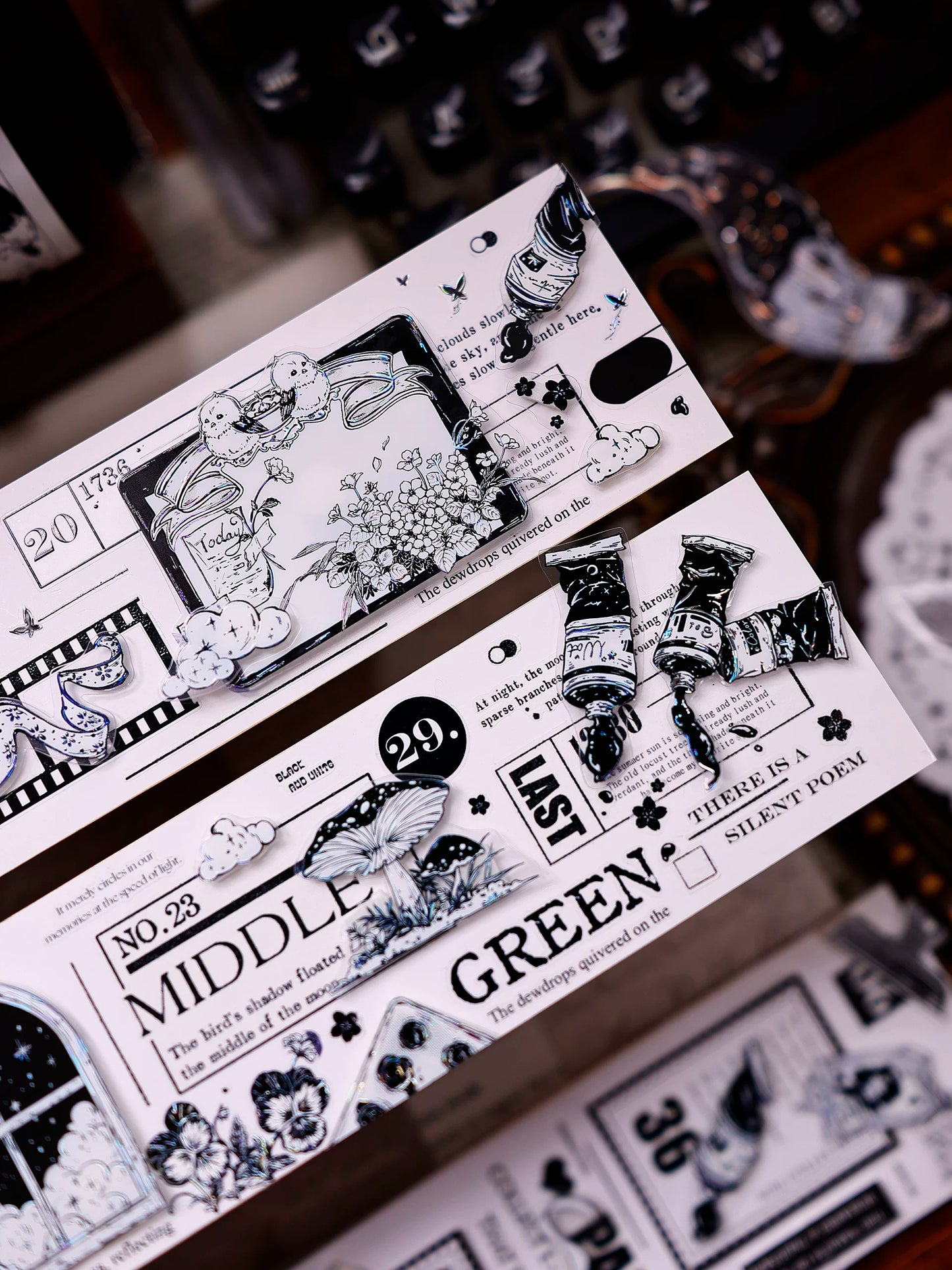 XiaoBaiJia Salt Series【Black and White Art World】Pre-cut Orginal Design Washi/Pet Tape Light Retro Stickers