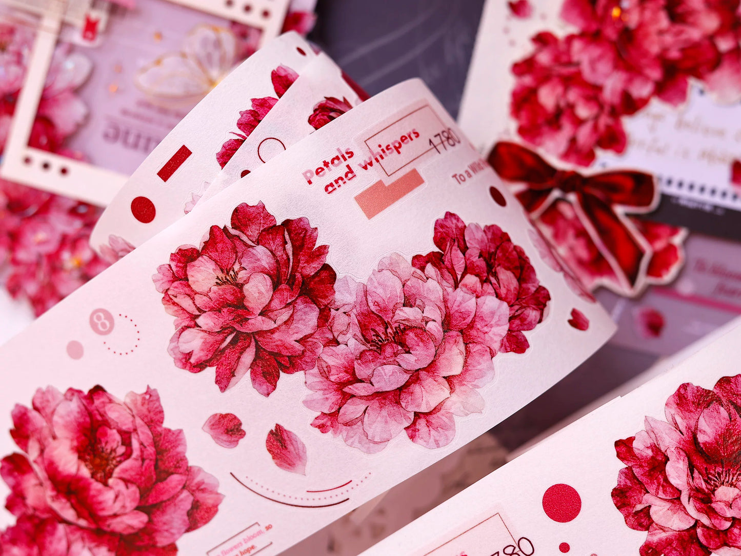 XiaoBaiJia Salt Series【Peony】Orginal Design Kiss-cut Washi/Pet Floral Tape Light Retro Landscaping Stickers