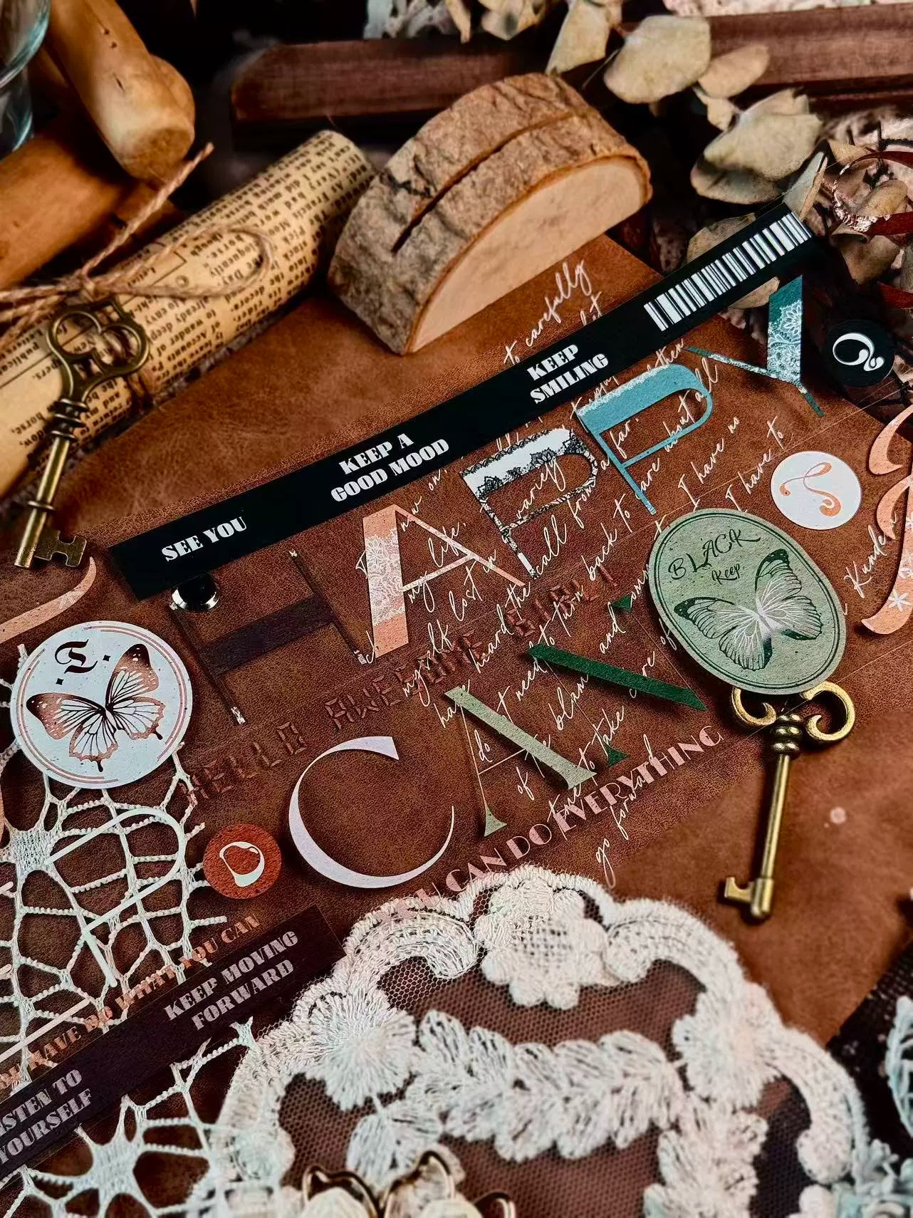 Linlanxi 【Residual Charm and Flowing Light】Original Pre-cut Washi/Pet Tape,New Fashion Retro Wider English Text