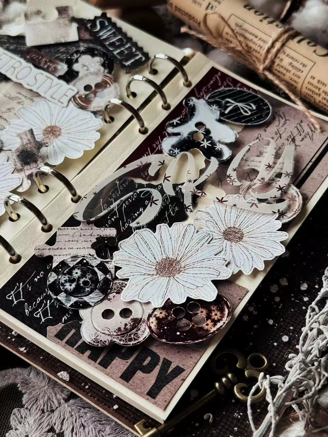 Linlanxi 【Ink Rhyme Printing Traces】Original New Product Retro Flower Puzzle Washi/Pet Tape