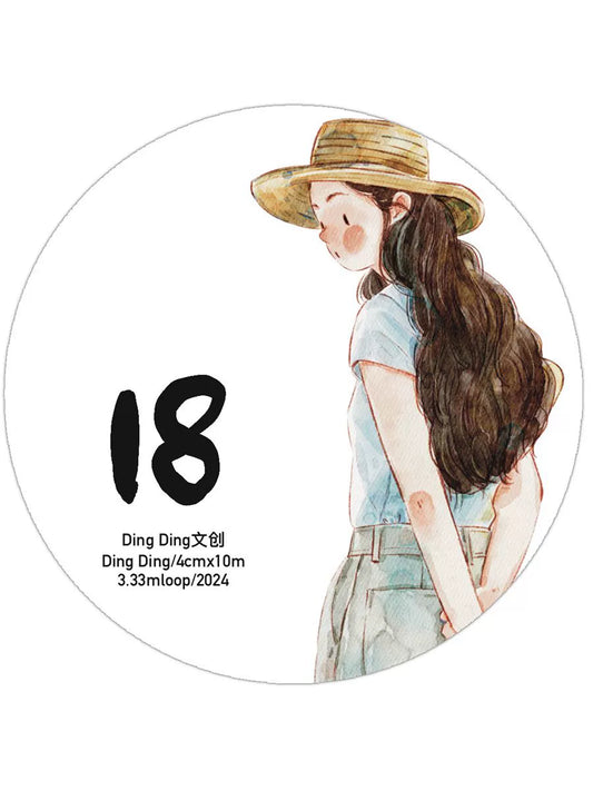 DingDing Vol6【18#】Original Character Design Vintage Casualness Girl Washi PET Tape Versatile Collage Material