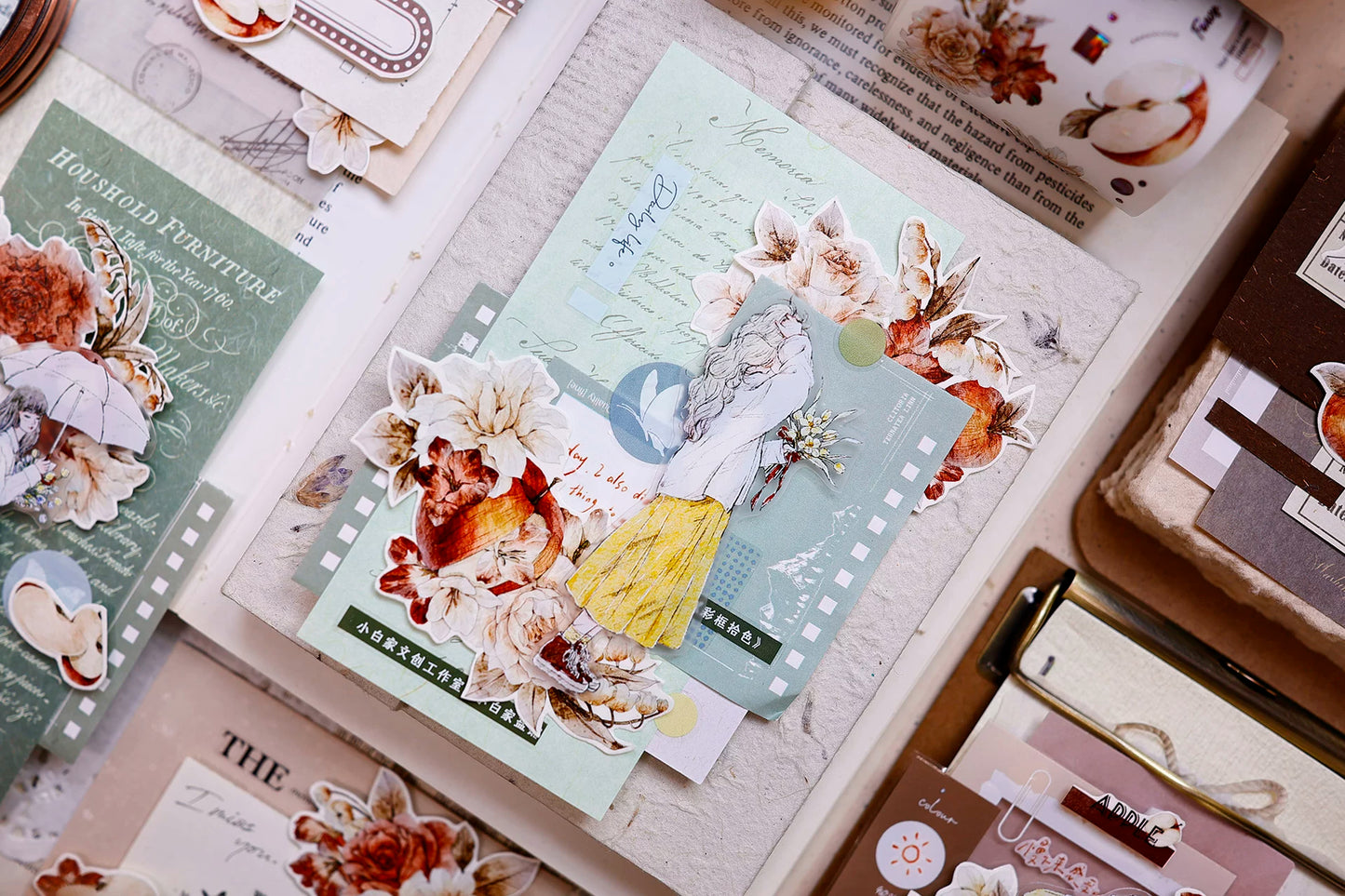 XiaoBaiJia【Sweet Dream Blossoms】Orginal Design Kiss-cut Washi/Pet Floral Tape Light Retro Landscaping Stickers