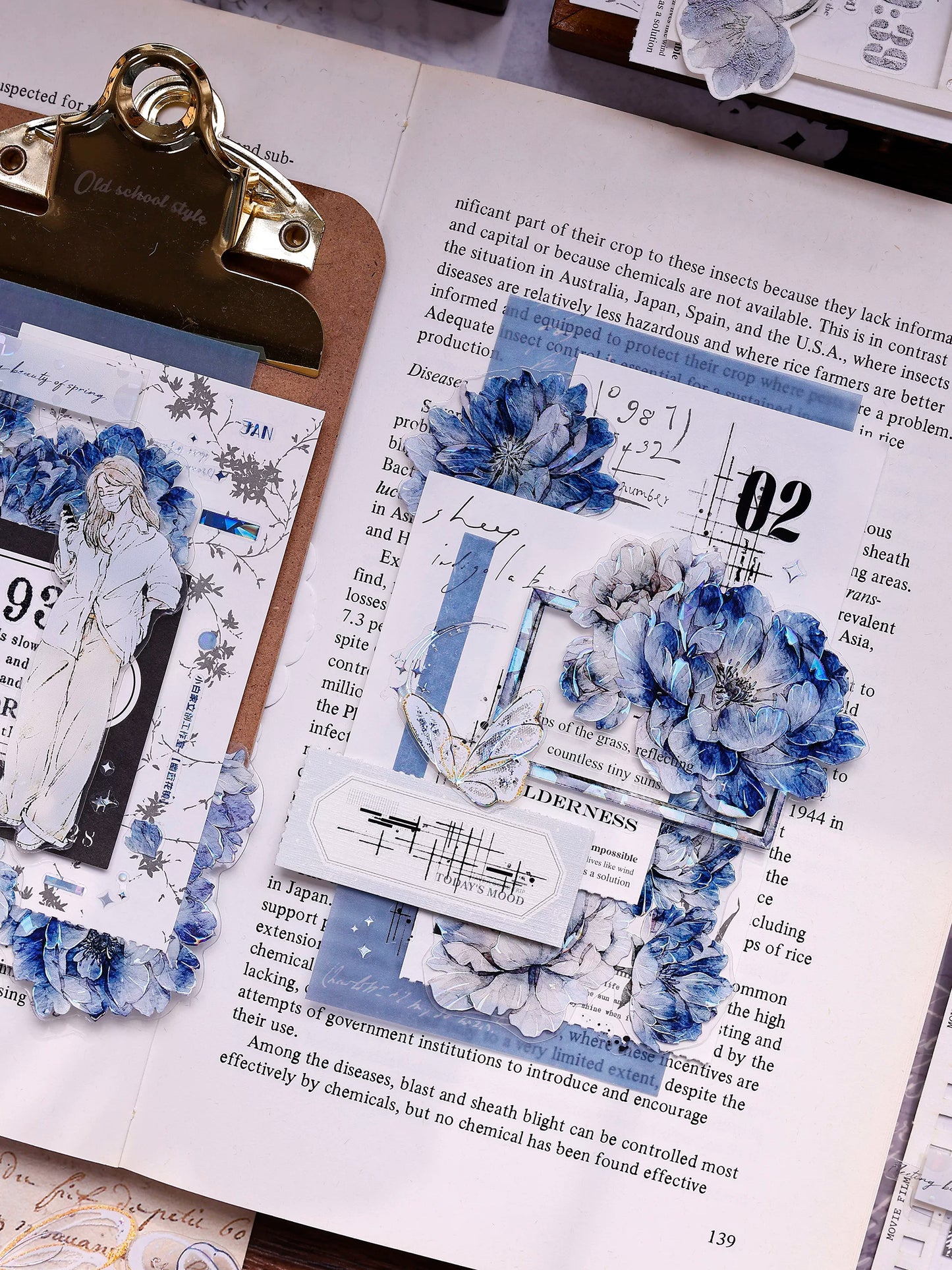 XiaoBaiJia Salt Series【Blue Mirror】Orginal Design Kiss-cut Washi/Pet Floral Tape Light Retro Landscaping Stickers