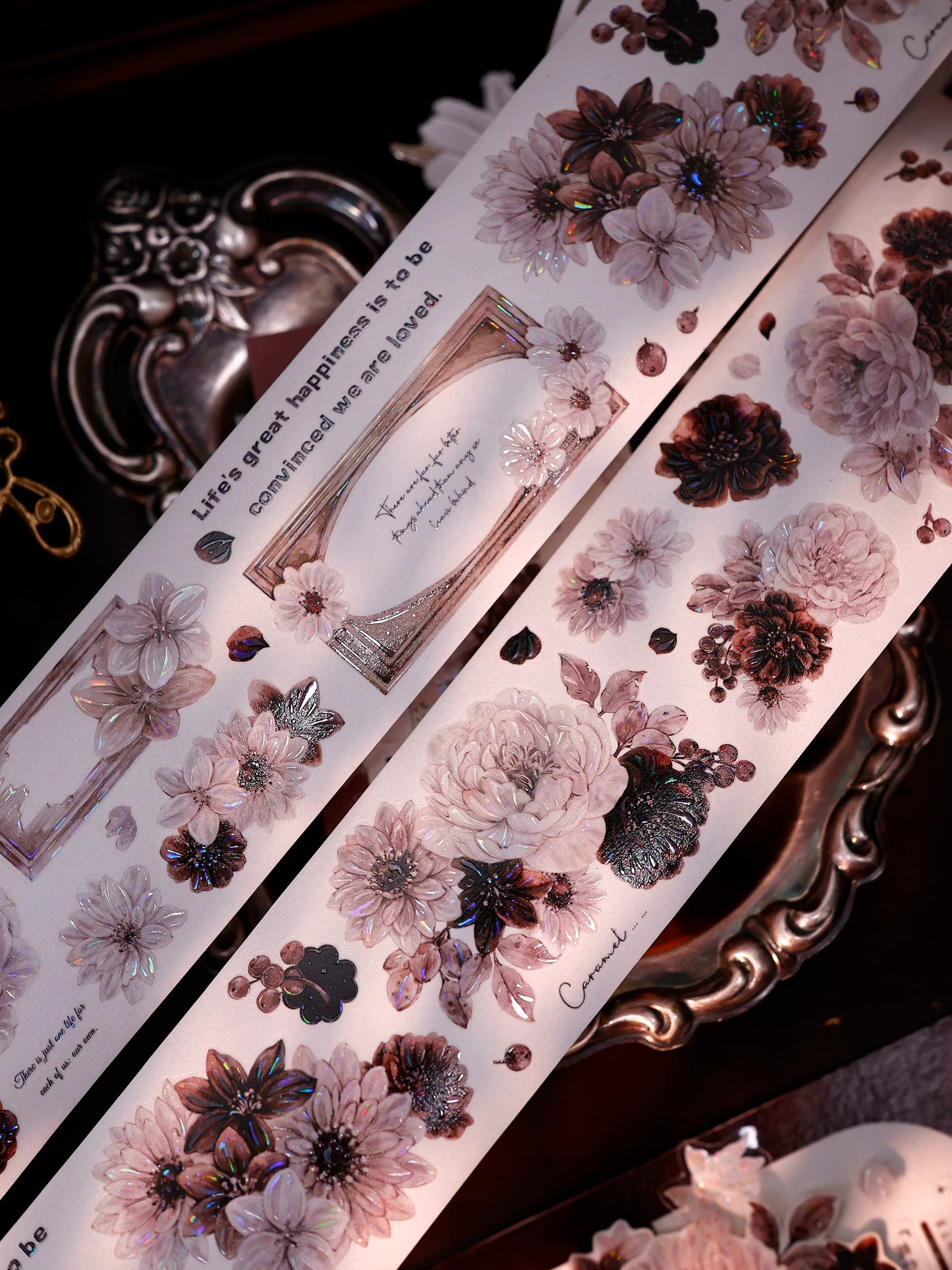 XiaoBaiJia【Brown Shadow Old Paper】Pre-cut Floral Orginal Design Washi Pet Tape Light Retro Stickers