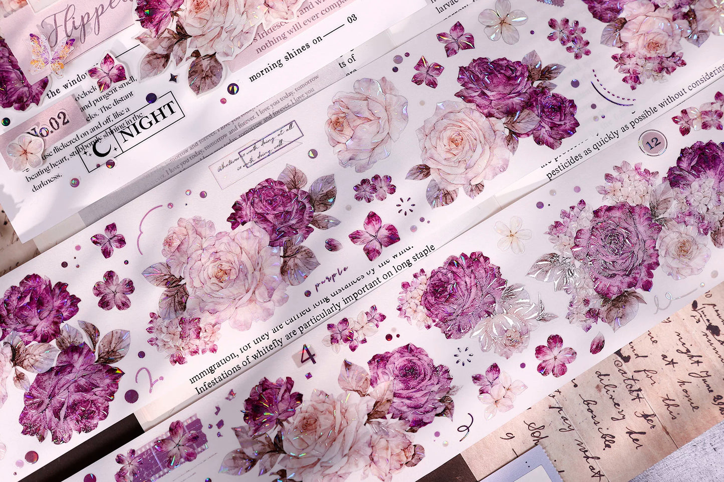 XiaoBaiJia【Zimo Fangxu】Pre-cut Rose Flowers Orginal Design Washi Pet Tape Light Retro Stickers
