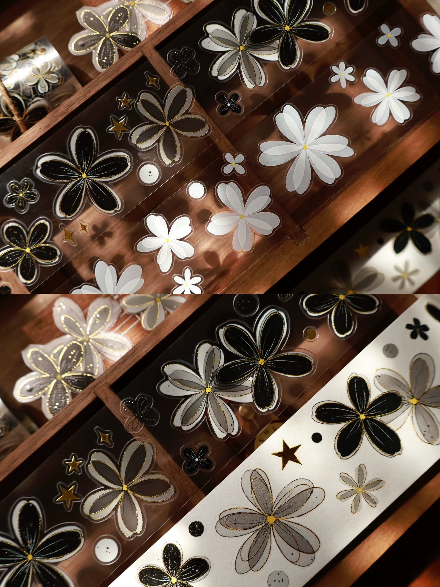 YiEr Vol15【Black and White Flowers】Orginal Design Pre-cut Washi/Pet Floral Tape Light Retro Landscaping Stickers