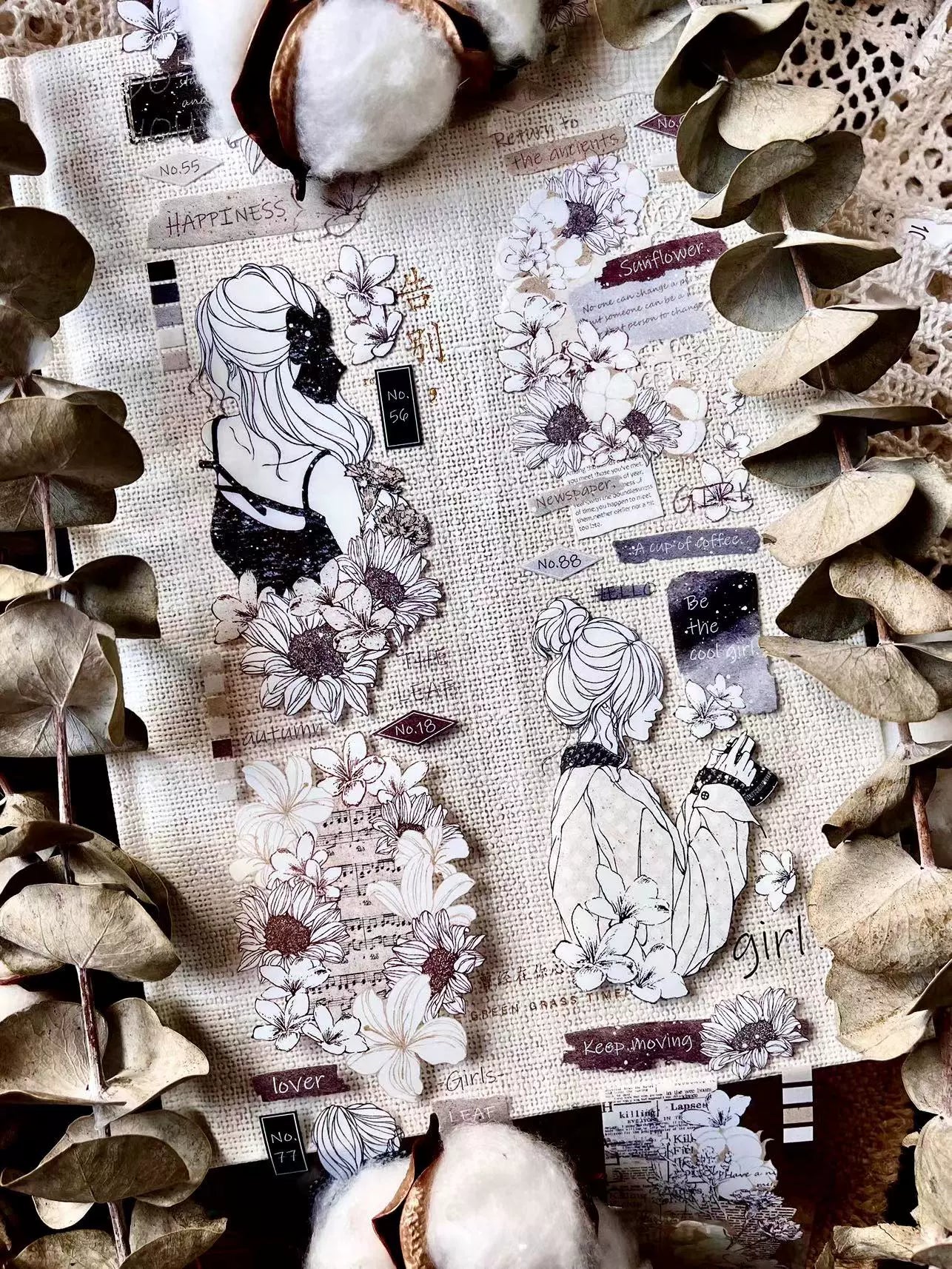 Linlanxi【Girl】Original Design New Product  Washi/Pet Tape Light Retro Character Style Long Loop Full Roll