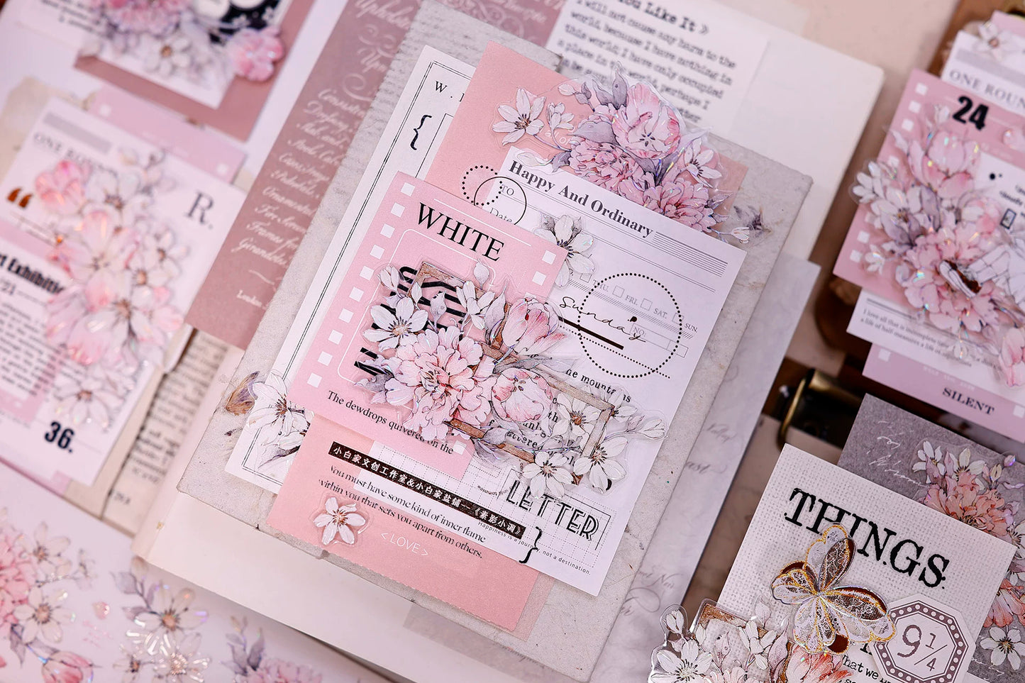 XiaoBaiJia Salt Series【Powdered Floss】Pre-cut Orginal Design Washi/Pet Tape Light Retro Stickers