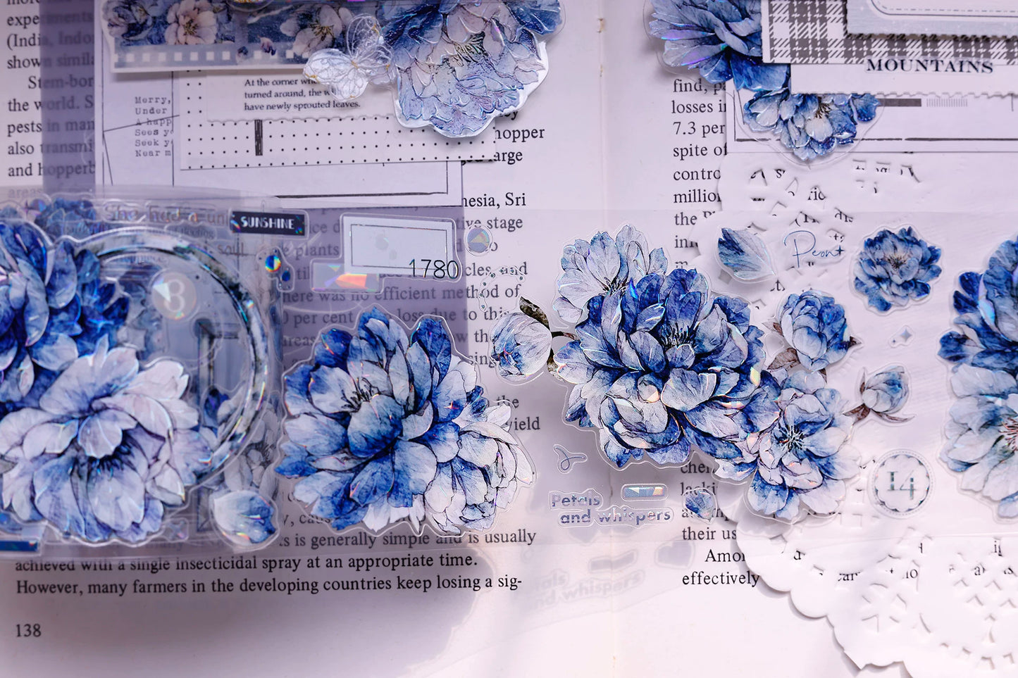 XiaoBaiJia Salt Series【Blue Mirror】Orginal Design Kiss-cut Washi/Pet Floral Tape Light Retro Landscaping Stickers