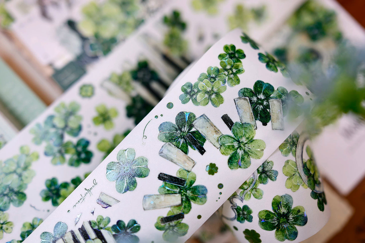 XiaoBaiJia【four-leaf clover】Orginal Design Kiss-cut Washi/Pet Floral Tape Light Retro Landscaping Stickers