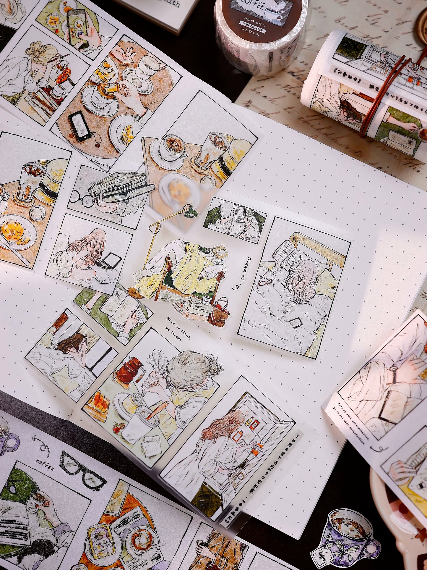 XiaoBaiJia Salt Series【Fengge Manji】Pre-cut Orginal Design Comic-style Daily Life Washi/Pet Tape Light Retro Stickers