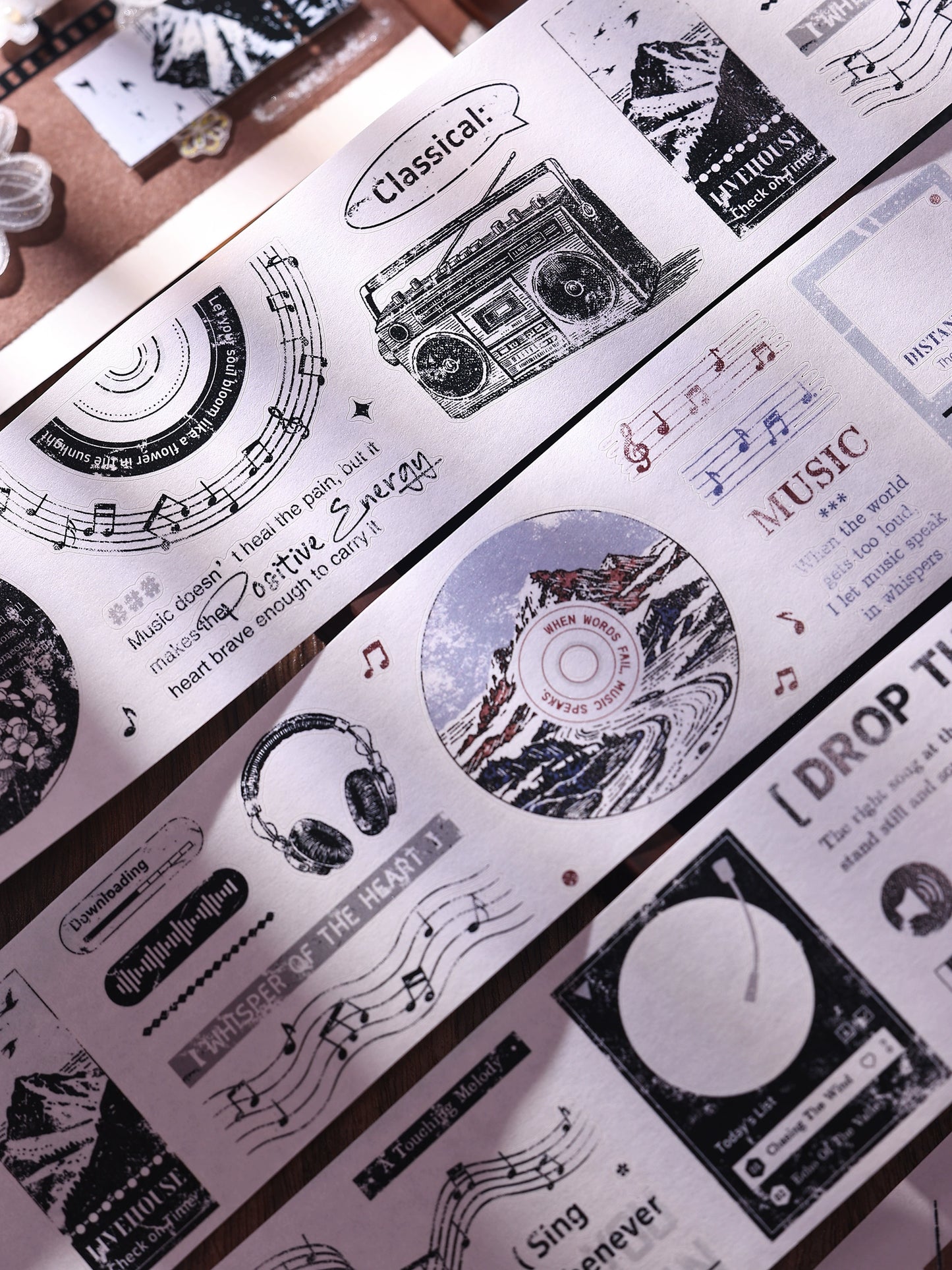 XiaoBaiJia【Echo】Light Retro Orginal Design Bordered Records Washi Pet Tape Landscape Stickers