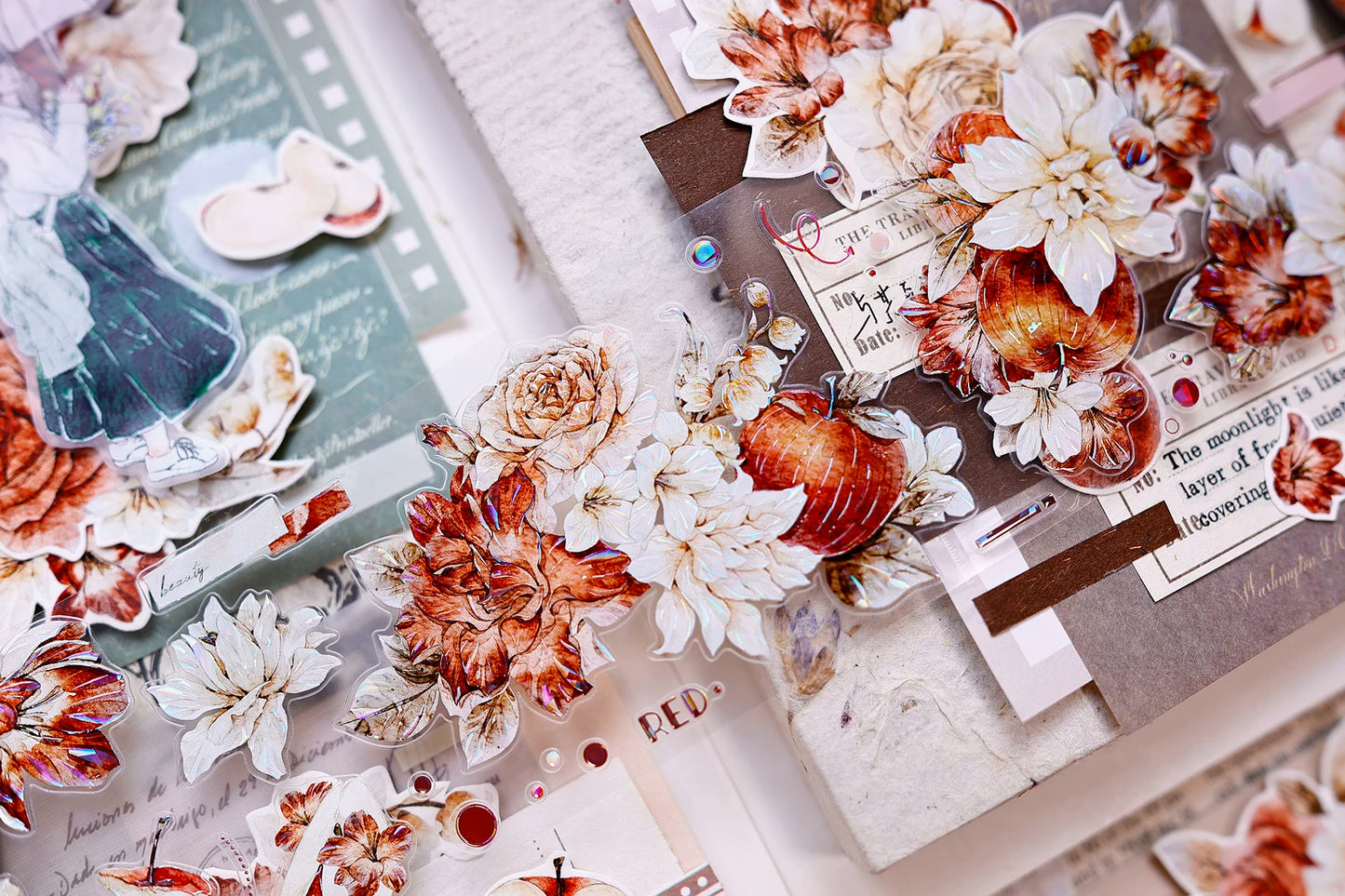 XiaoBaiJia【Sweet Dream Blossoms】Orginal Design Kiss-cut Washi/Pet Floral Tape Light Retro Landscaping Stickers