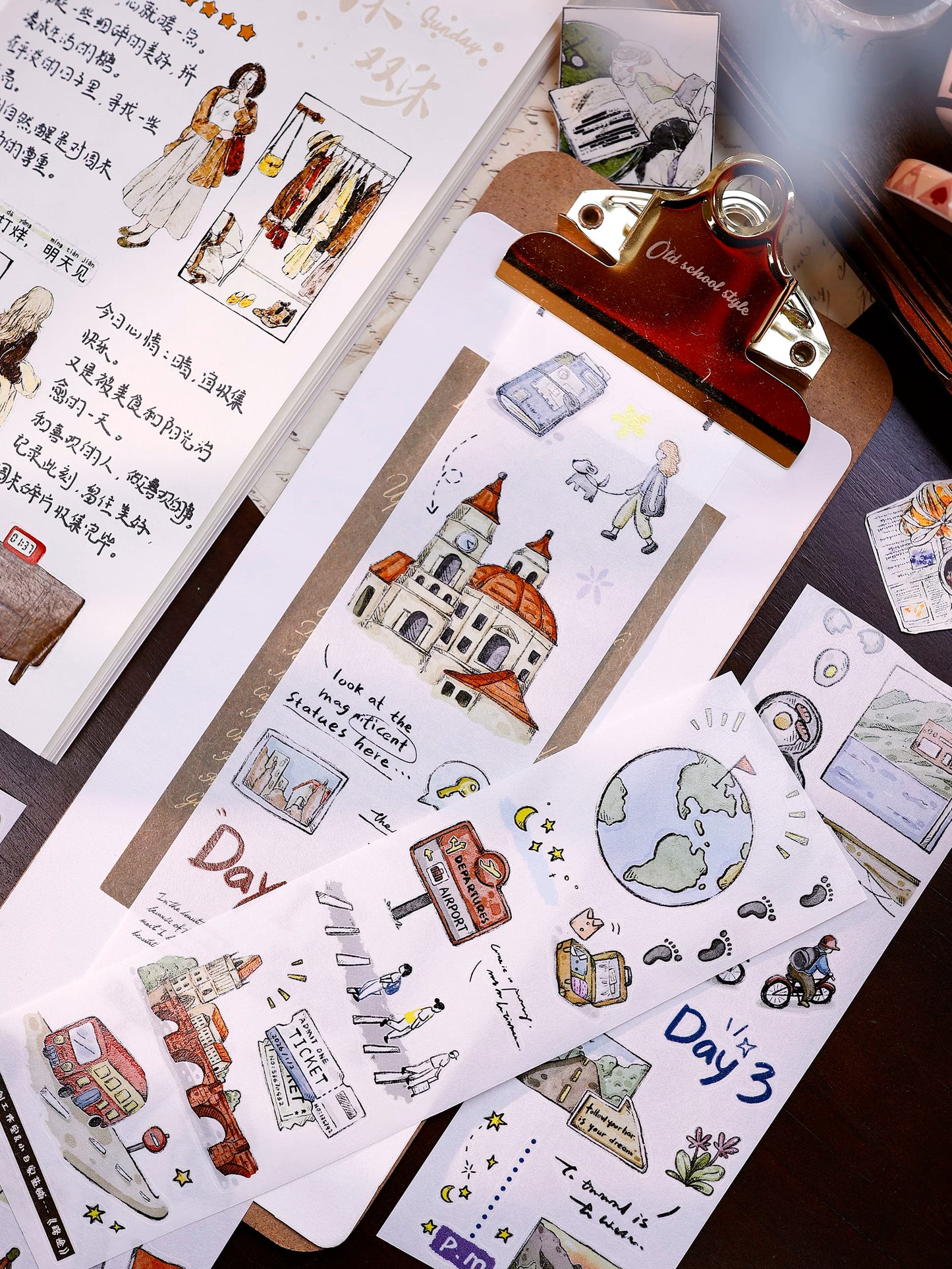 XiaoBaiJia Salt Series【Journey】Pre-cut Orginal Design Travel Scenery Text Washi/Pet Tape Light Retro Stickers