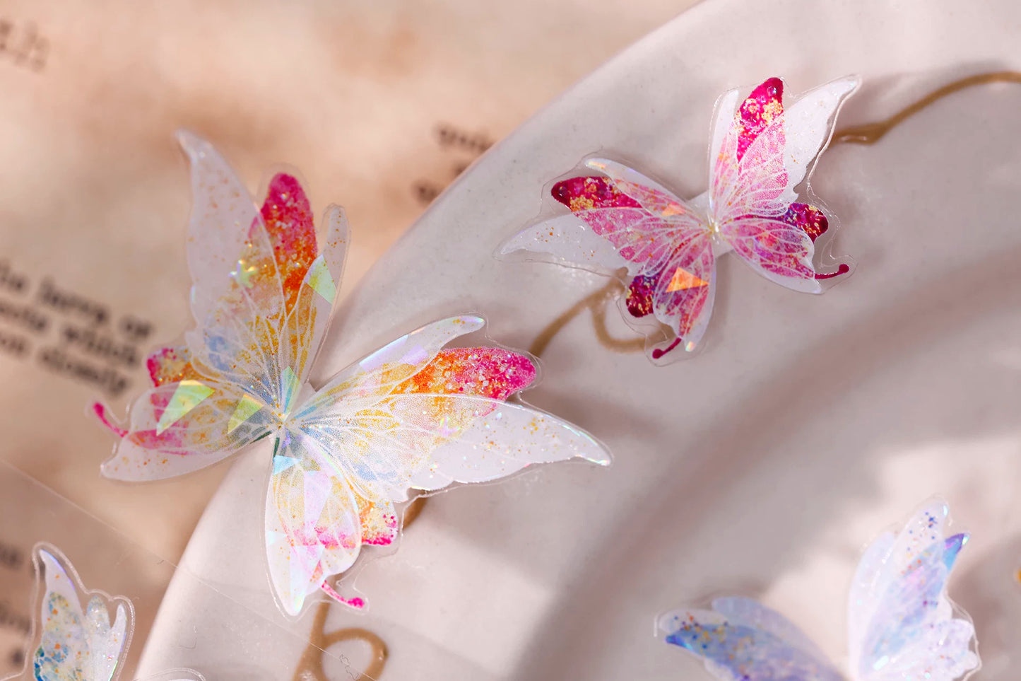 XiaoBaiJia【Liuli Butterfly Dance】Pre-cut Orginal Design Washi Pet Tape Light Retro Stickers