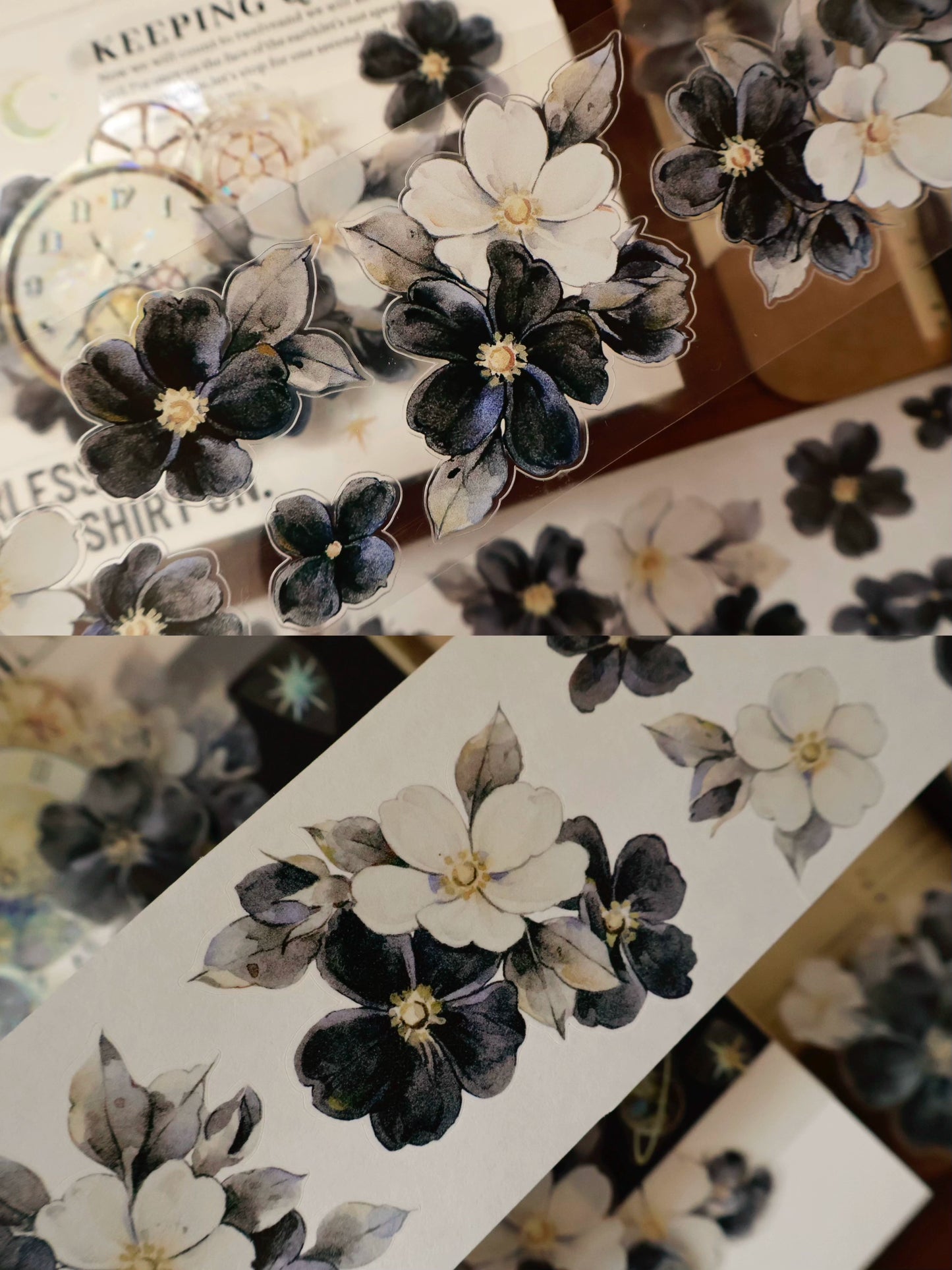 YiEr Vol15【Black and White Narrative Language】Orginal Design Pre-cut Washi/Pet Floral Tape Light Retro Landscaping Stickers