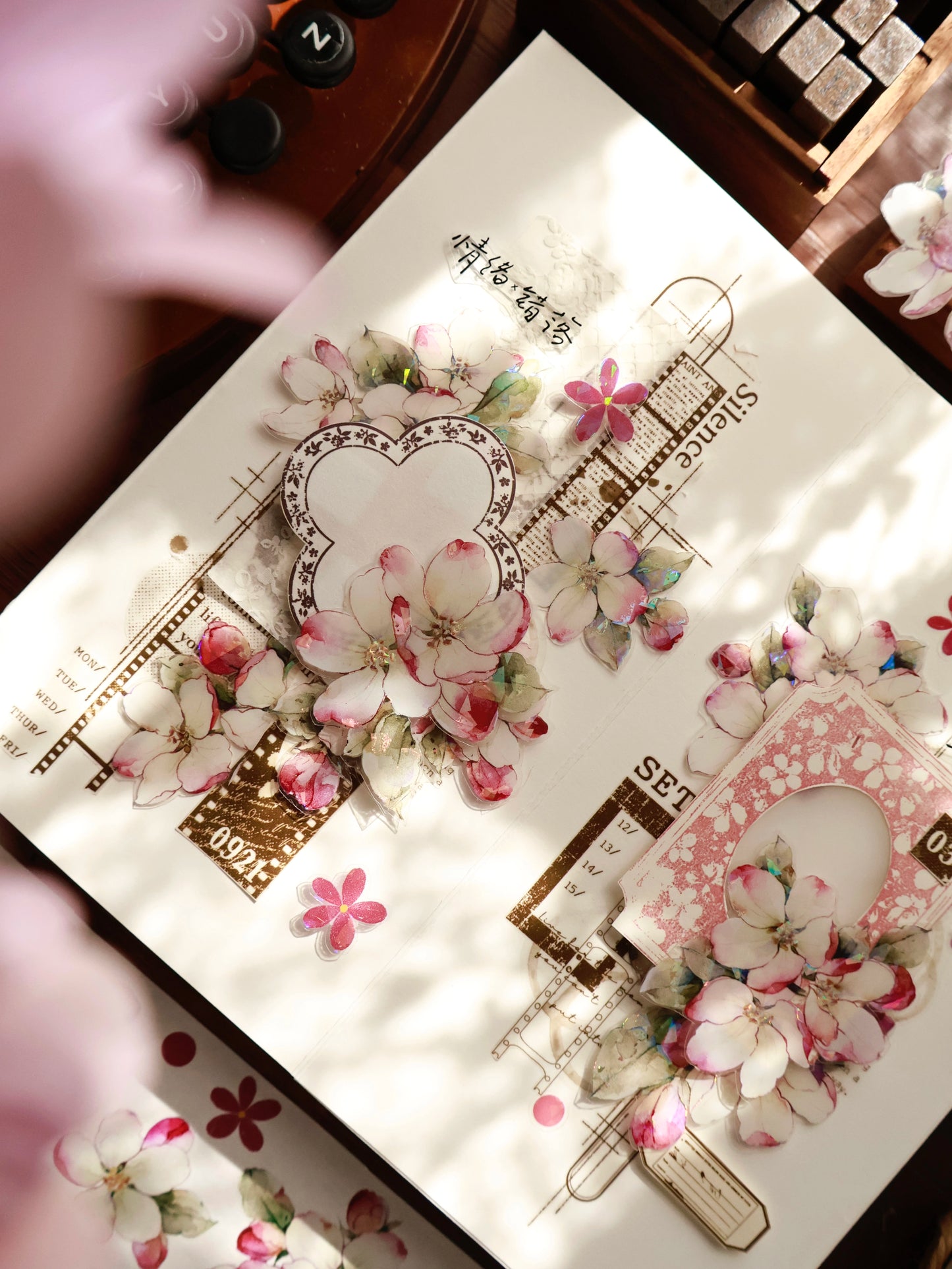 YiEr Vol15【Crabapple Blossom】Orginal Design Pre-cut Washi/Pet Floral Tape Light Retro Landscaping Stickers