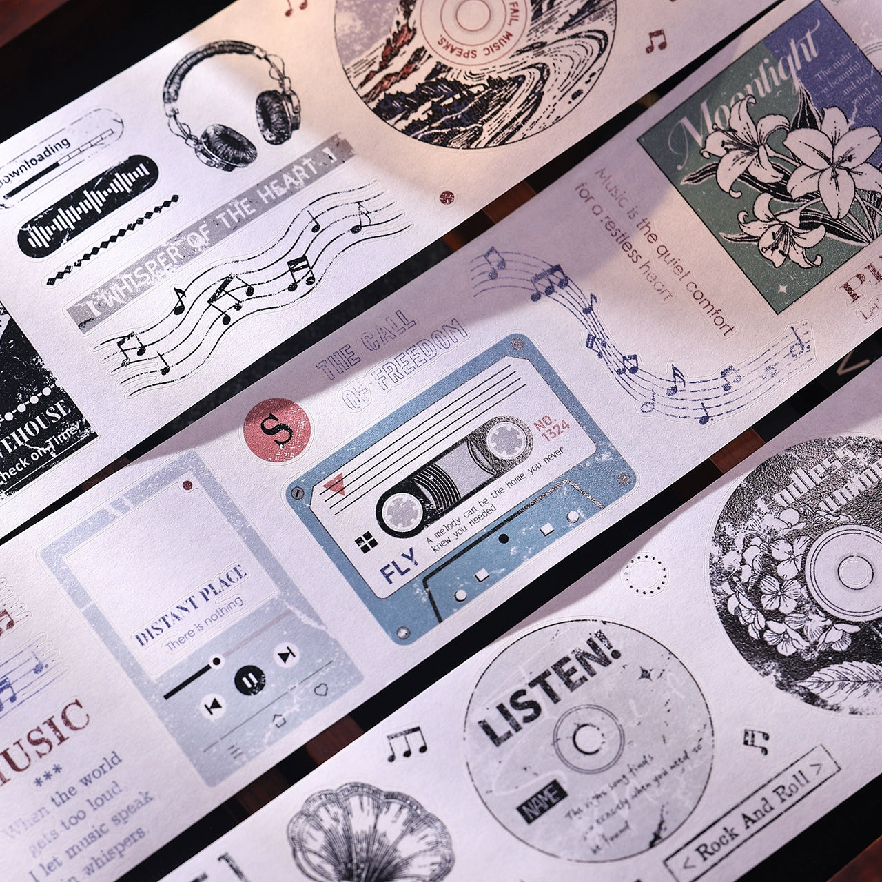 XiaoBaiJia【Echo】Light Retro Orginal Design Bordered Records Washi Pet Tape Landscape Stickers