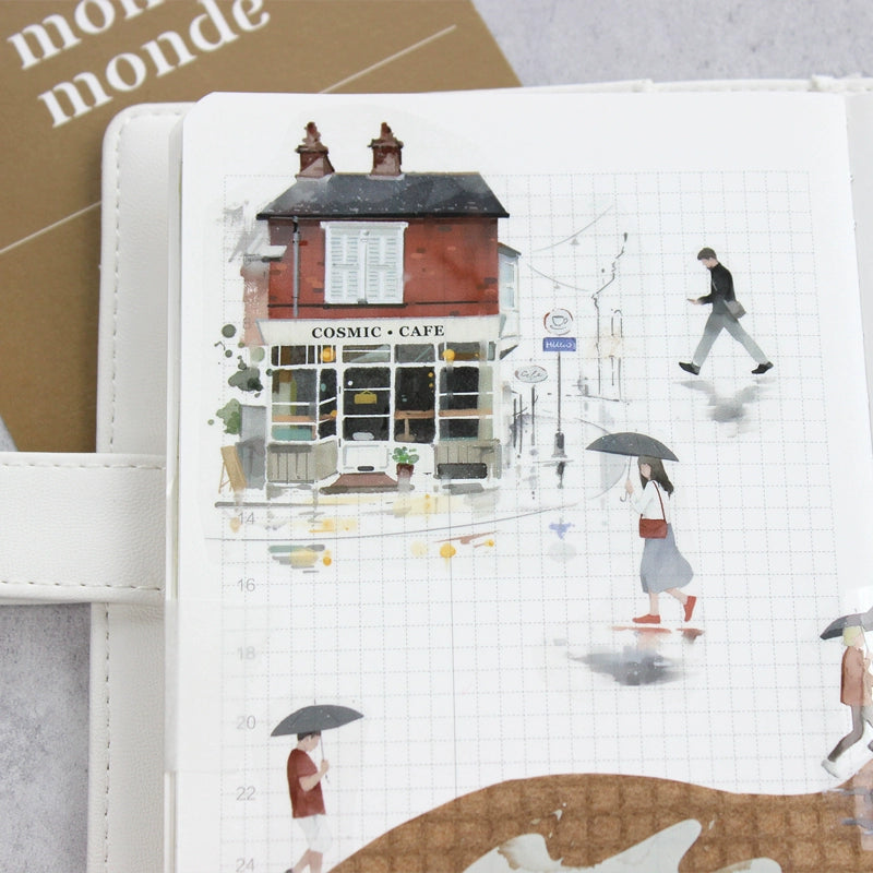 Moodtape【Leisurely Drinking Coffee】Coffee Shop Washi Tape Stickers for DIY Decorative Materials,Scrapbook Supplies,Junk Journal