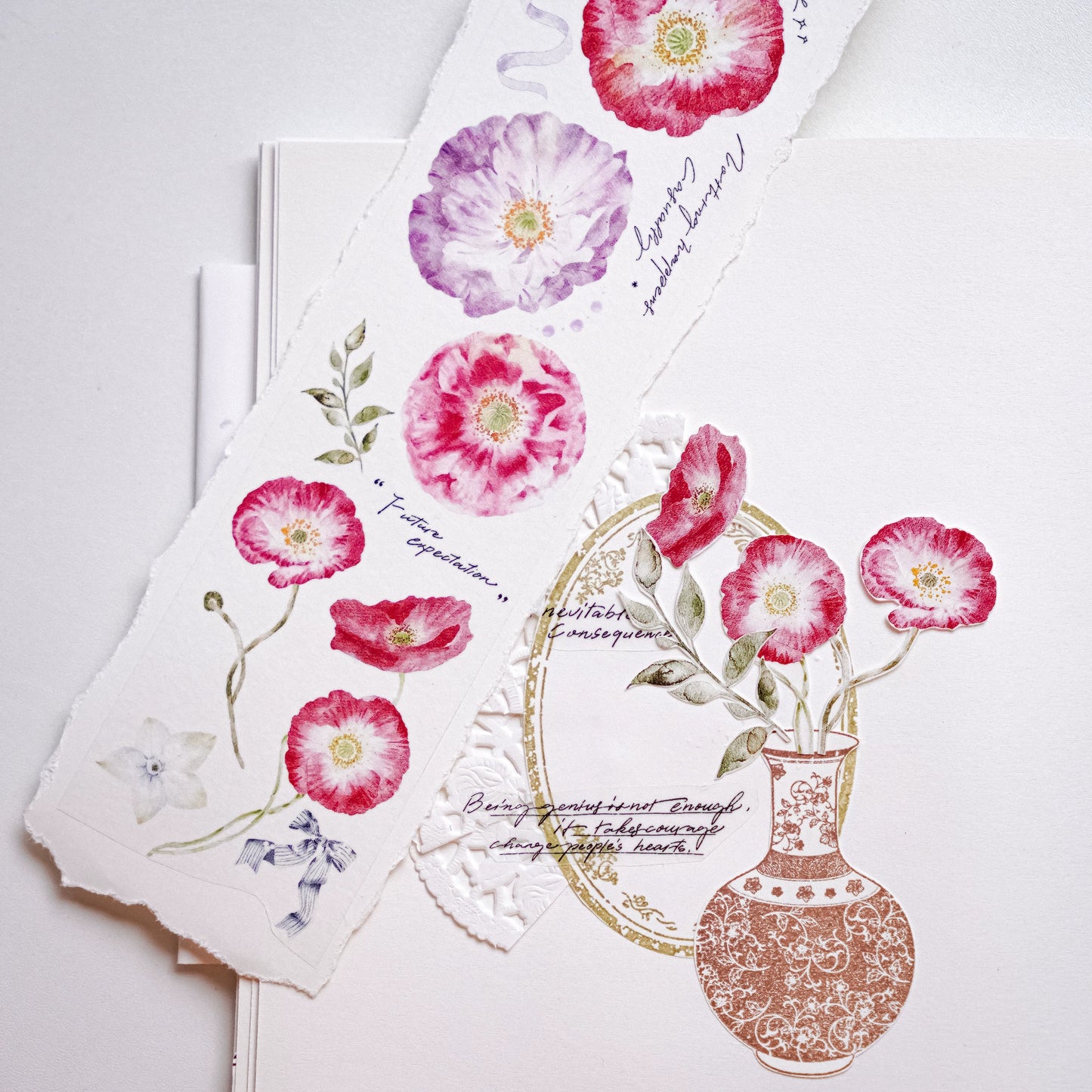 YuanZi Vol7【A Touch of Spring】Orginal Design Washi/Pet Tape Light Retro Flowers Stickers,for Scrapbook Supplies,Scrapbook Tape Stickers,Junk Journal Supplies