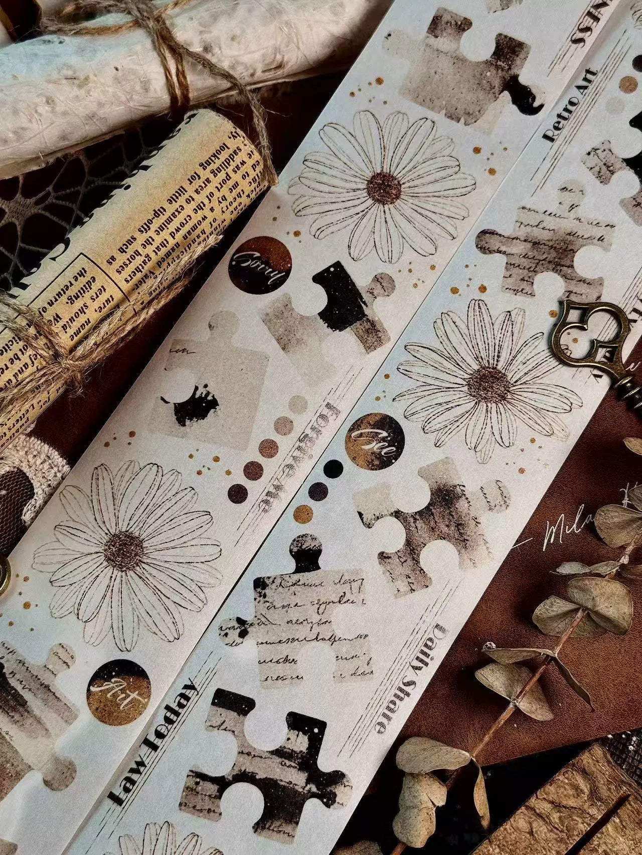 Linlanxi 【Ink Rhyme Printing Traces】Original New Product Retro Flower Puzzle Washi/Pet Tape
