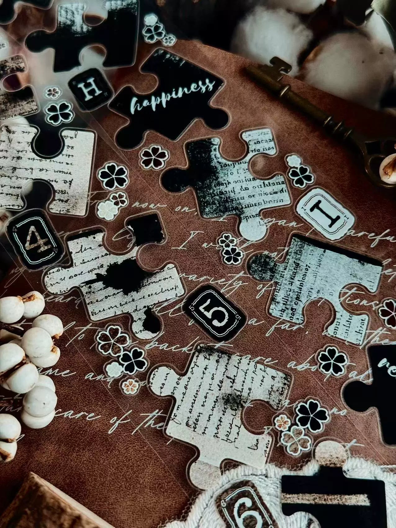 Linlanxi 【Puzzle Painting】Original  Pre-cut Washi/Pet Tape,New Fashion Retro Wider English Counted Tape